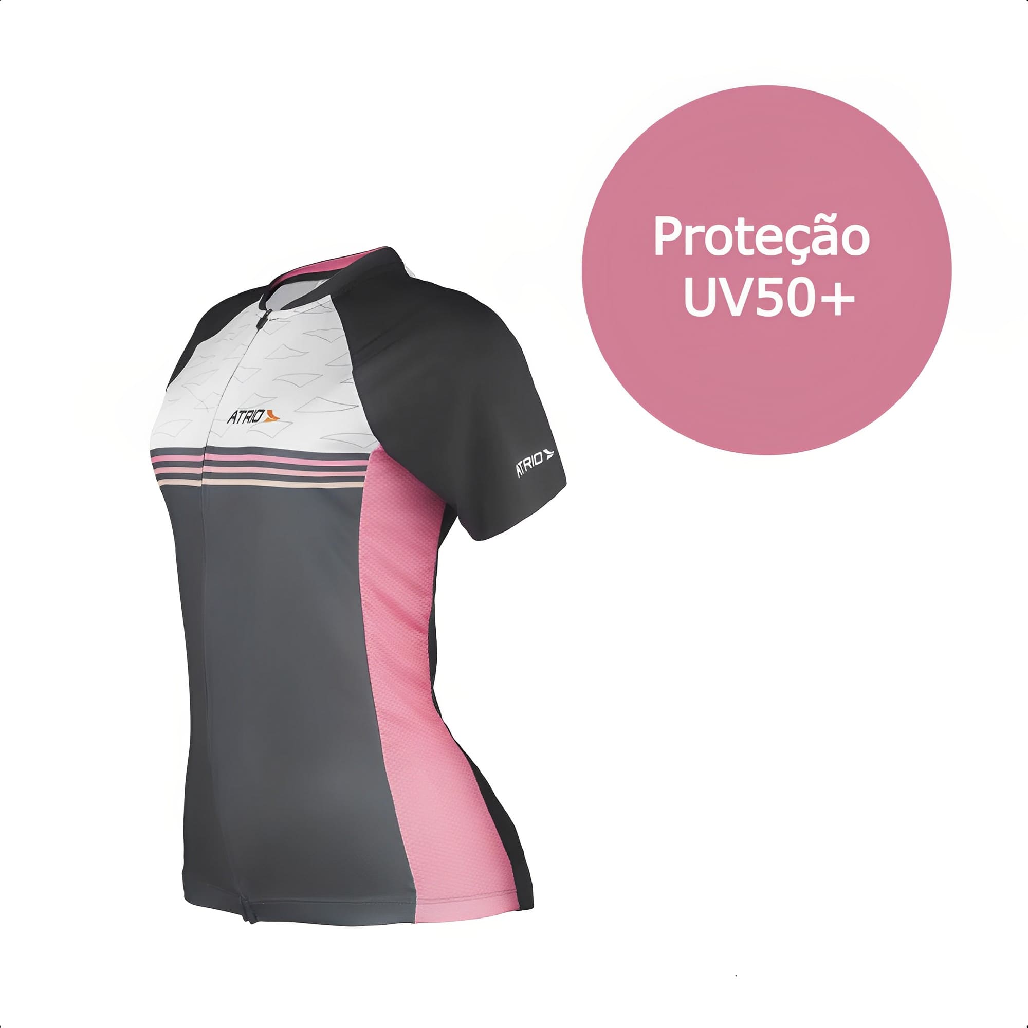 Camisa De Ciclismo Race Feminino Tamanho G Dryfit Evita o Mau Odor, UV50+ Preto/Rosa Atrio - VB039