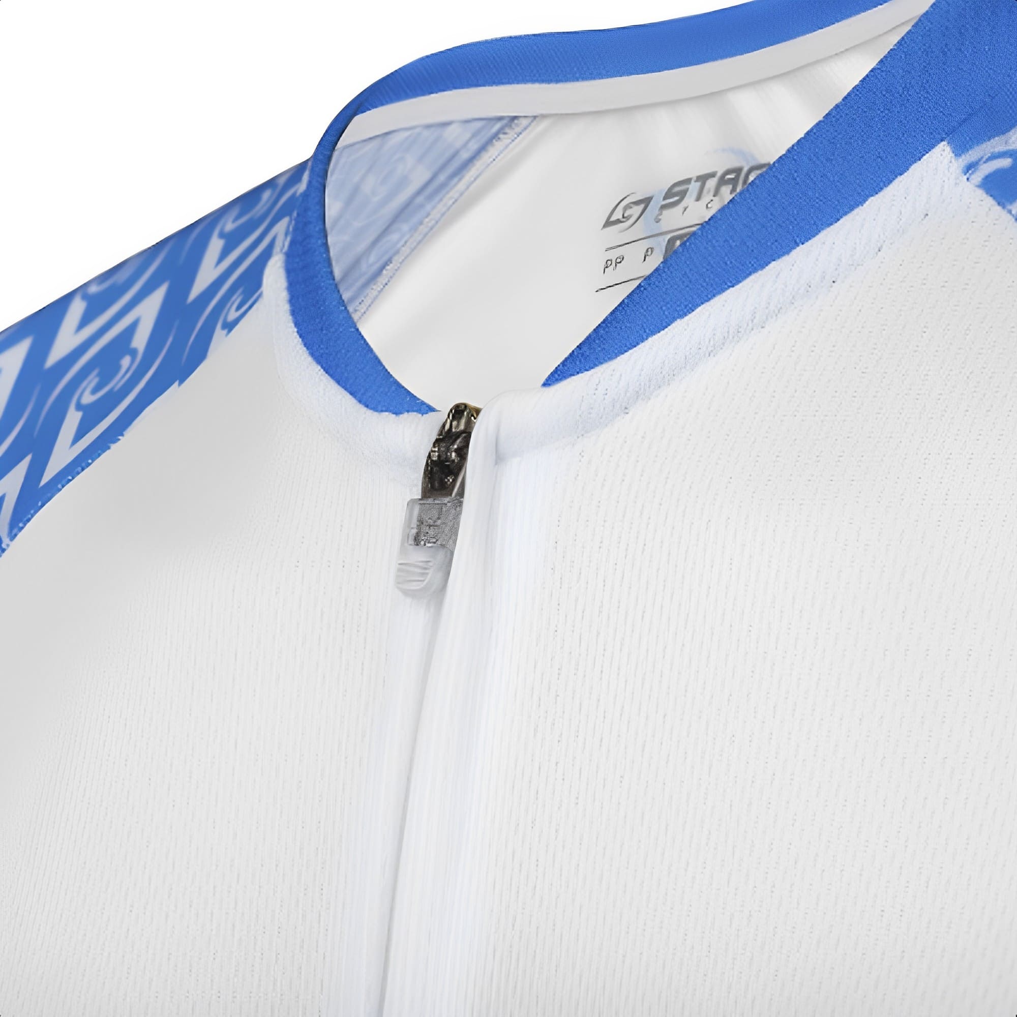 Camisa de Ciclismo Masculina Tam. GG DryFit, Zíper Trava, UV50+ Stages Azul/Branco Atrio - VB044