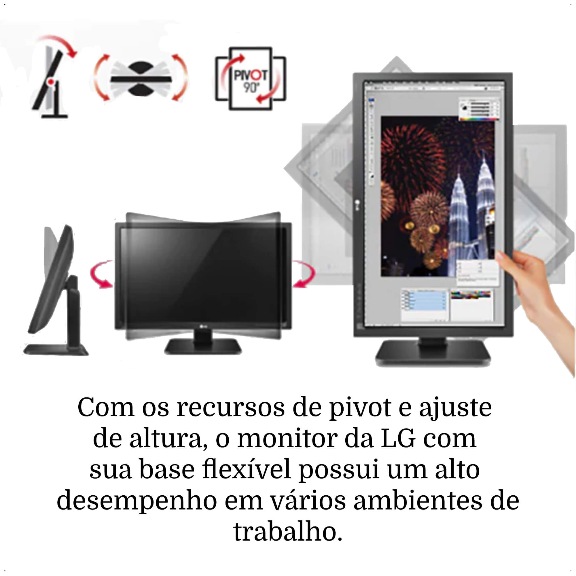 Monitor LG 21.5 Pol. IPS D-SUB Display Port HDMI FullHD Inclinação Preto Pivot 22BN550Y.-B.AWZM
