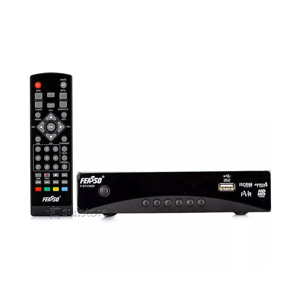 Conversor de TV Digital Full HD Função Gravador com Multimídia Feasso - F-DTV3000