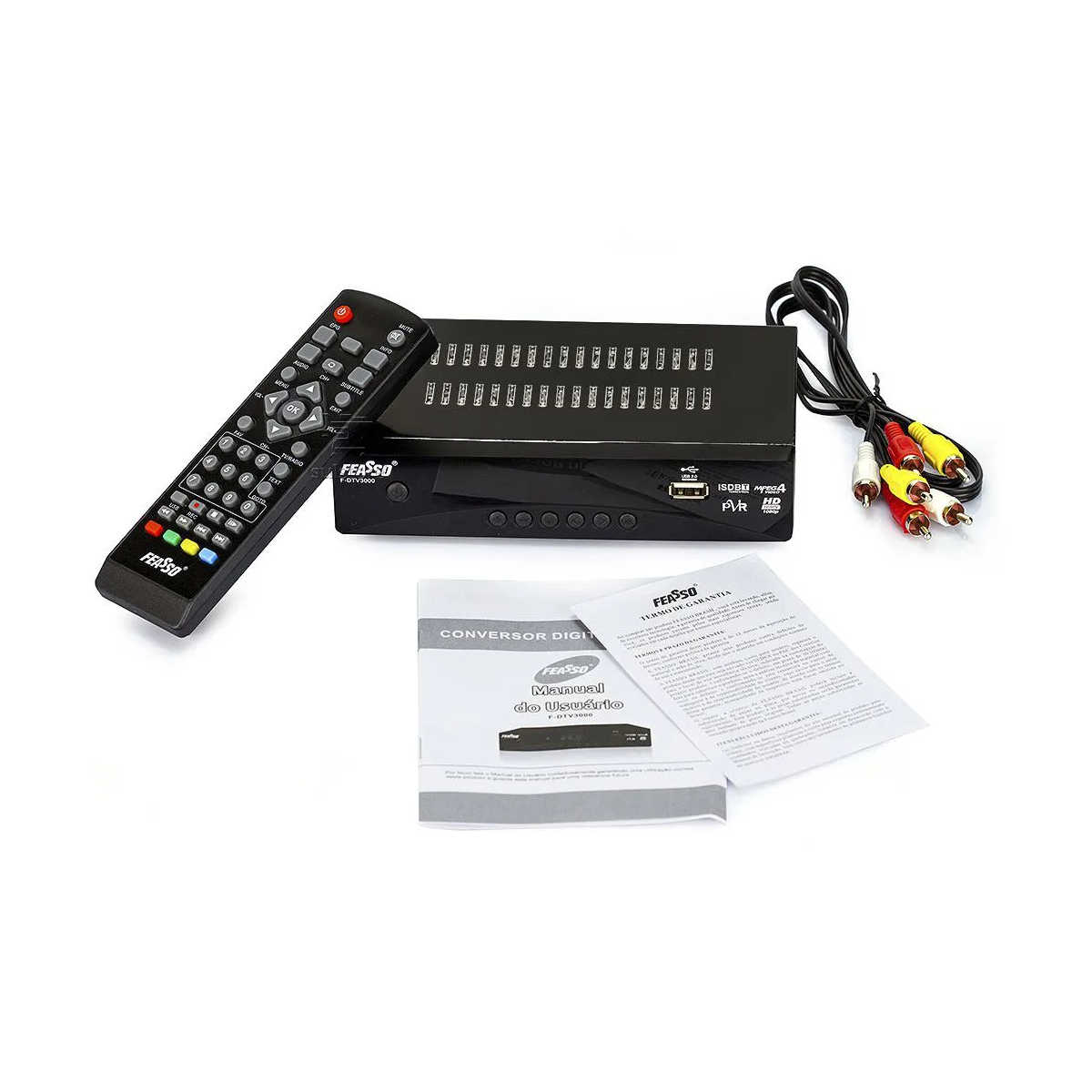 Conversor de TV Digital Full HD Função Gravador com Multimídia Feasso - F-DTV3000