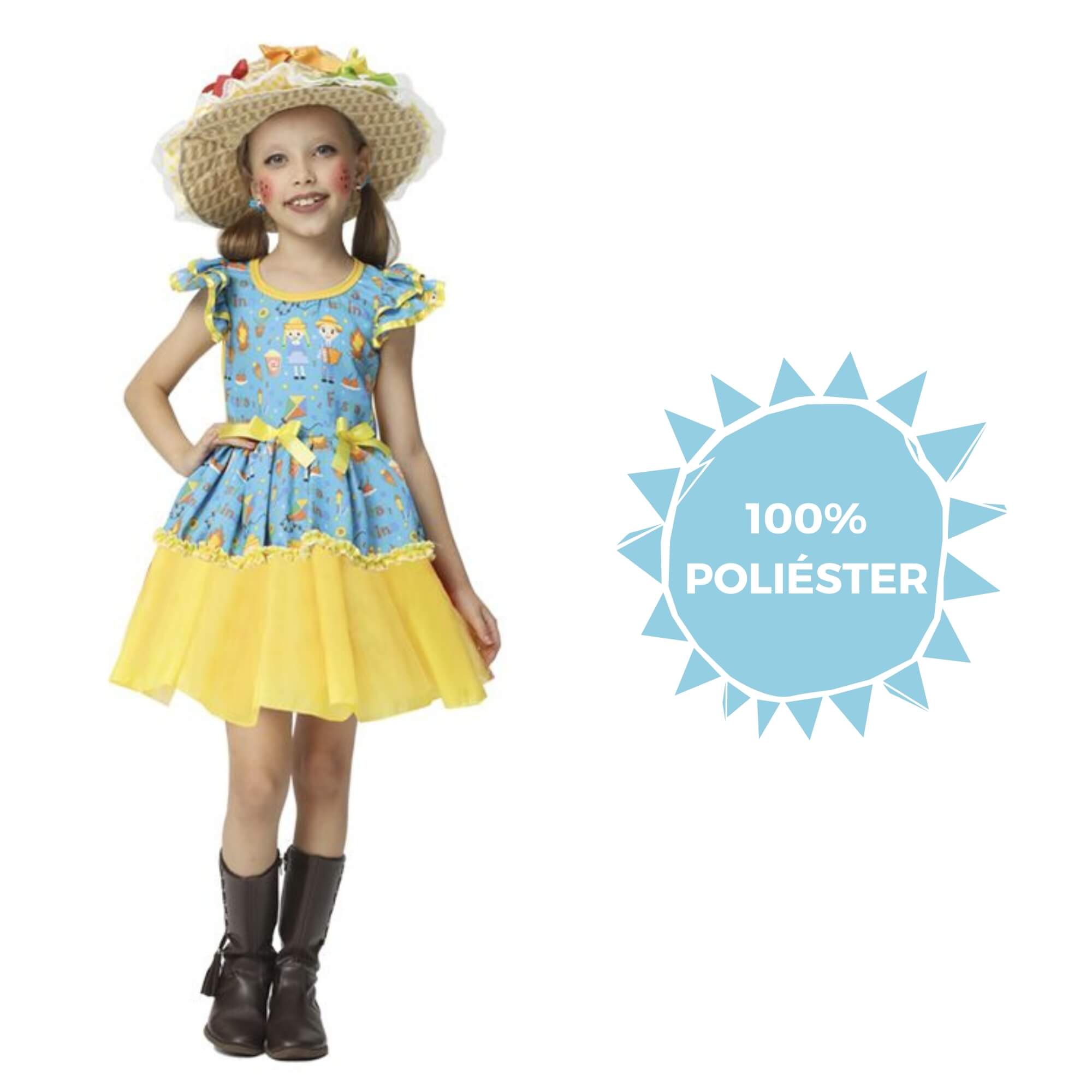Vestido Esther Festa Junina Infantil Feminino Tamanho P 100% - Fantasias Super JN3110
