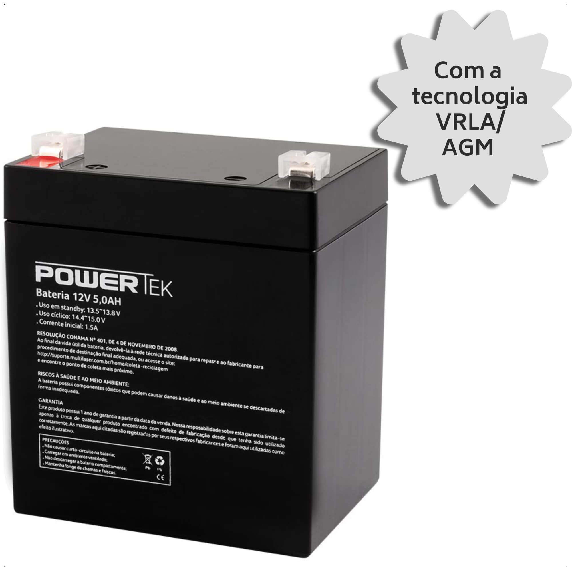 Bateria 12V VRLA/ AGM 5AH para Caixa acústica Nobreak Portão 1.5 A  MULTI S.A- EN010