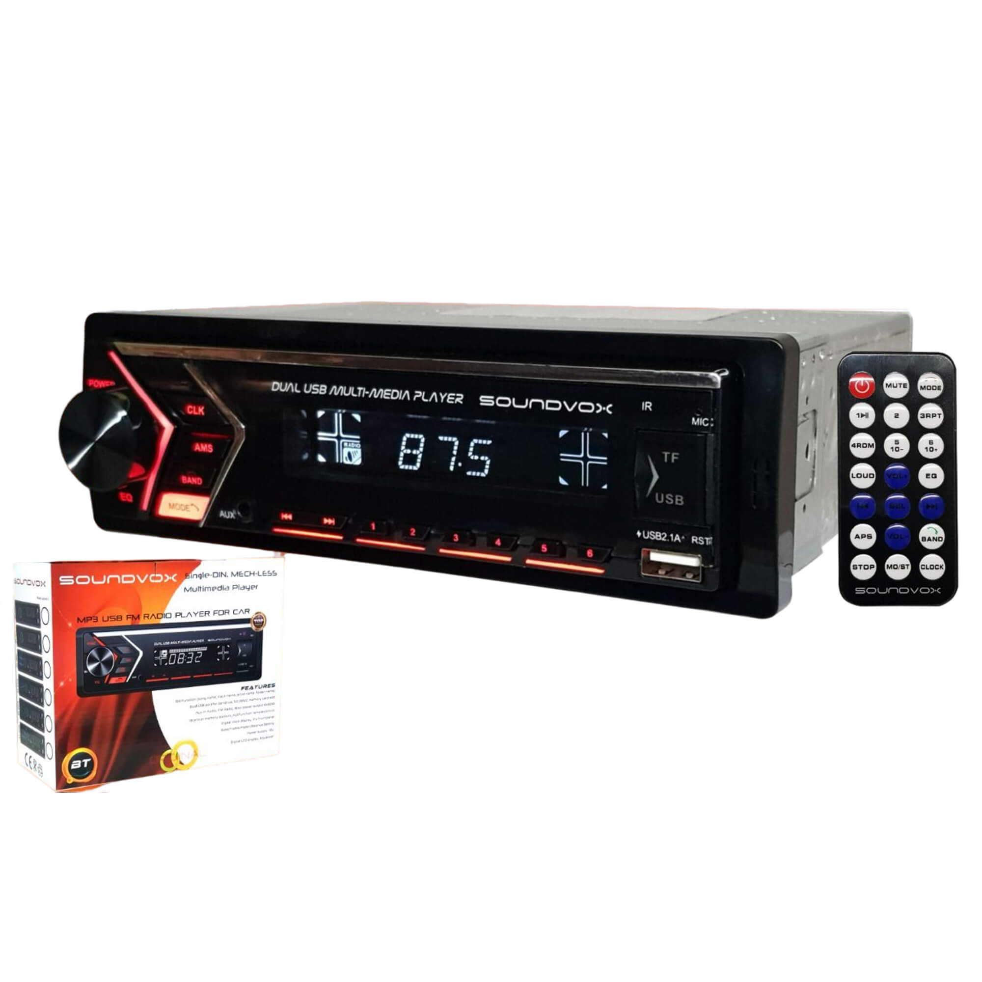 Som Automotivo 1 DIN Rádio AM/FM, Bluetooth, AUX, Cartão SD, Eq.Soundvox - Roadstar SX-832MI