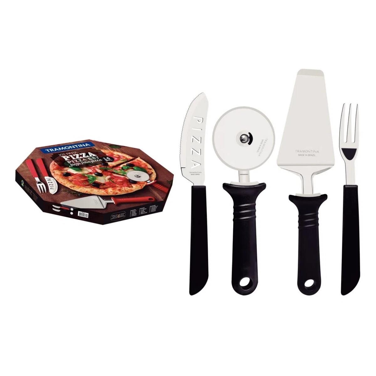 Kit Conjunto Pizza 14 Pçs Tramontina Lâminas Inox e Cabos Polipropileno Preto Cozinha 25099022