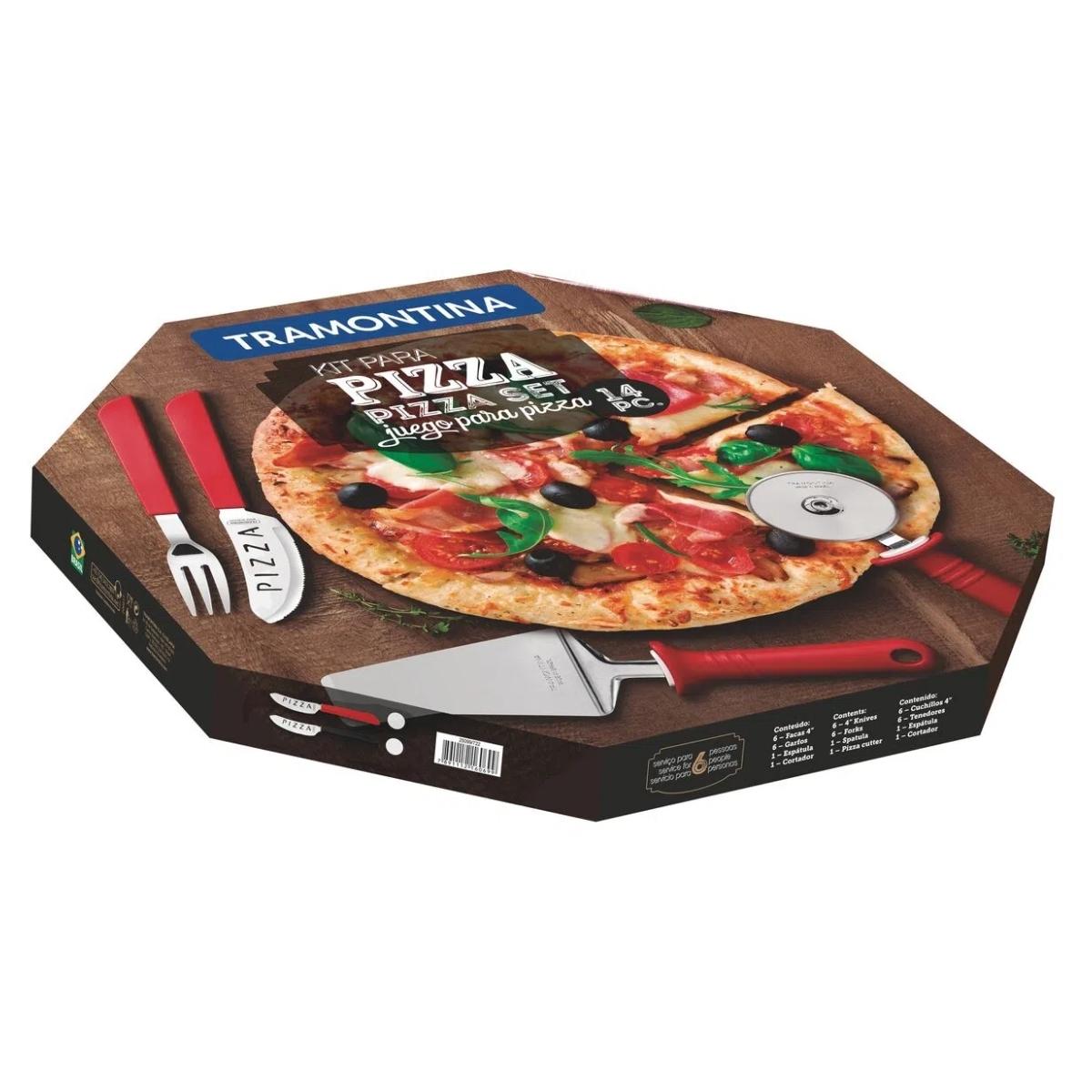 Kit Conjunto Pizza 14 Pçs Tramontina Lâminas Inox e Cabos Polipropileno Preto Cozinha 25099022
