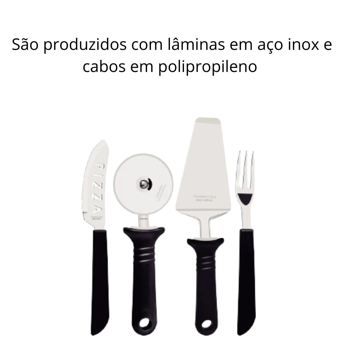 Kit Conjunto Pizza 14 Pçs Tramontina Lâminas Inox e Cabos Polipropileno Preto Cozinha 25099022