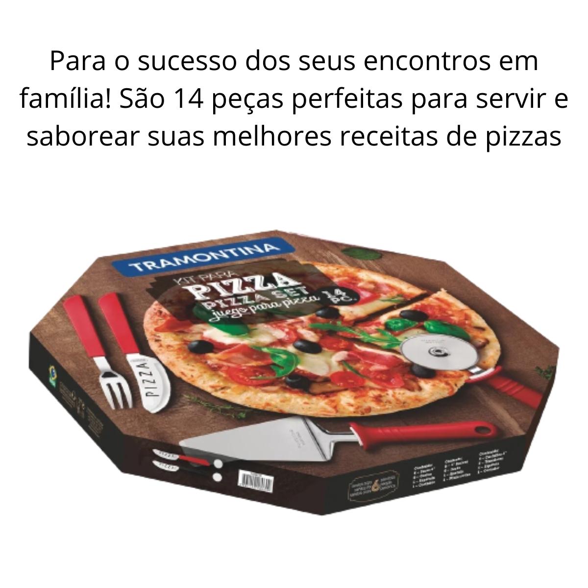 Kit Conjunto Pizza 14 Pçs Tramontina Lâminas Inox e Cabos Polipropileno Preto Cozinha 25099022