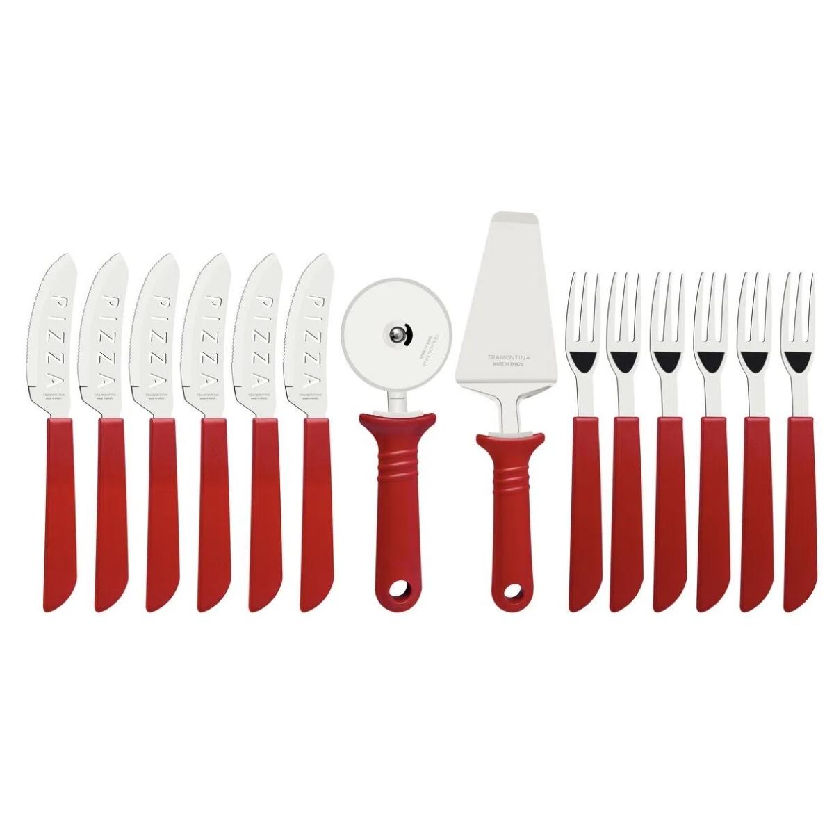 Kit Conjunto Pizza Tramontina Lâminas Aço Inox e Cabos de Polipropileno Vermelho 14 Pçs 25099722