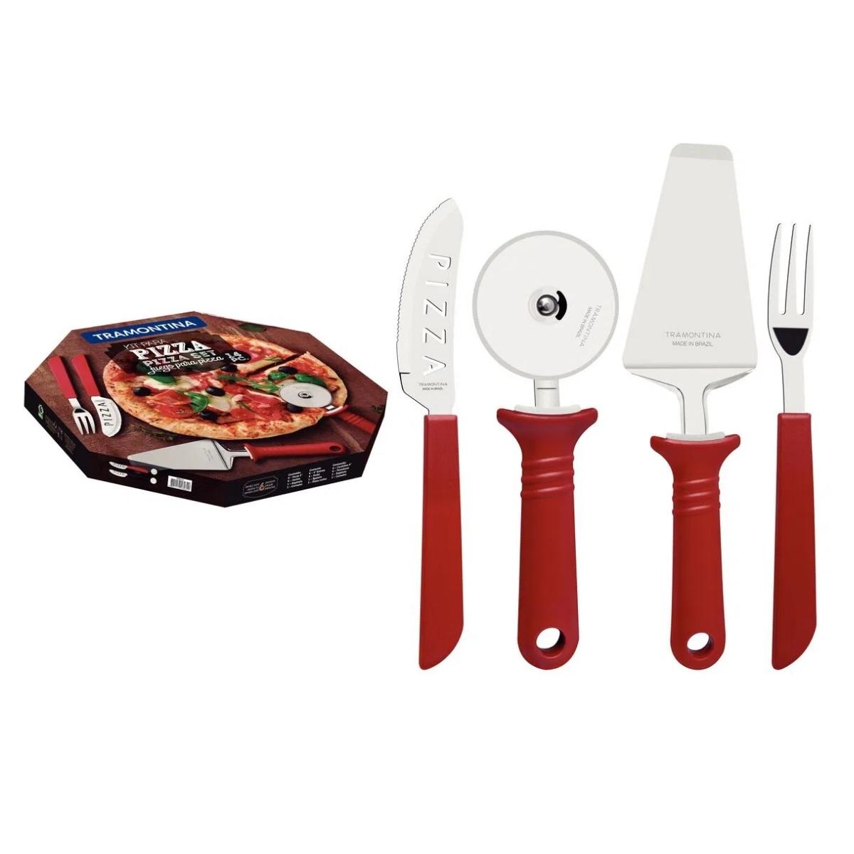Kit Conjunto Pizza Tramontina Lâminas Aço Inox e Cabos de Polipropileno Vermelho 14 Pçs 25099722