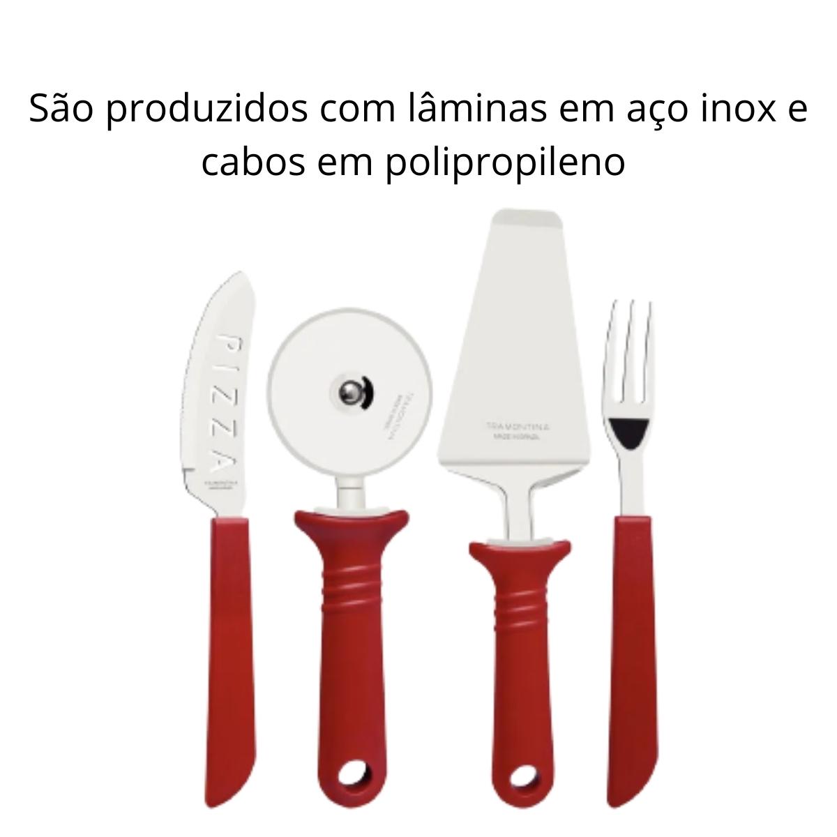 Kit Conjunto Pizza Tramontina Lâminas Aço Inox e Cabos de Polipropileno Vermelho 14 Pçs 25099722