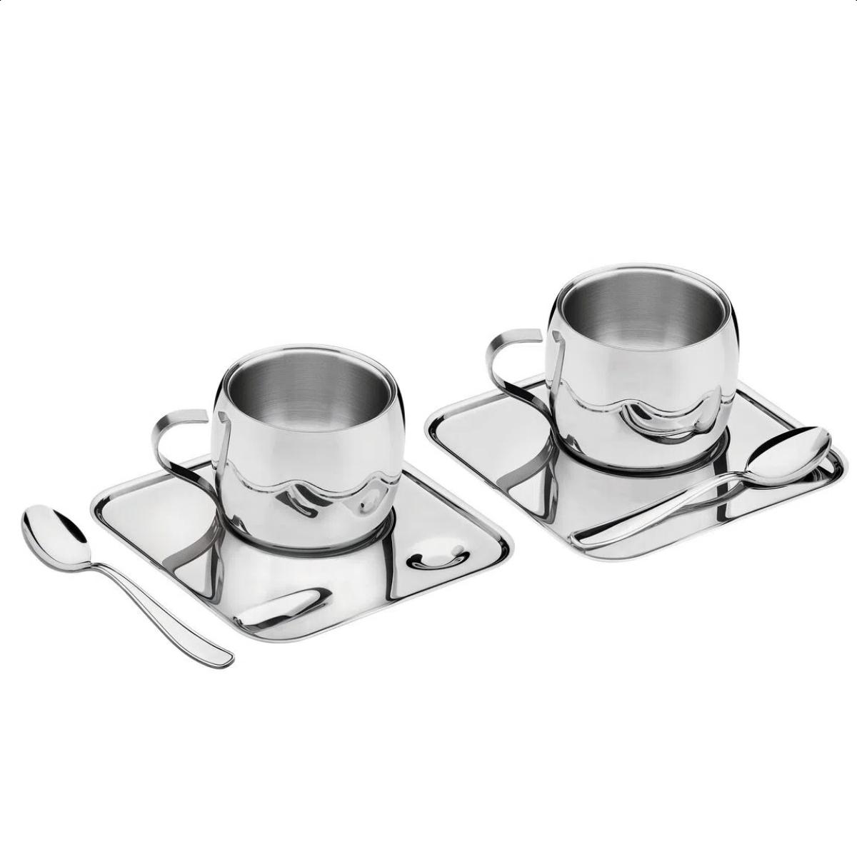 Conjunto para Café em Aço Inox com Xícara Píres Quadrado e Colher 6 Peças Tramontina - 64430800