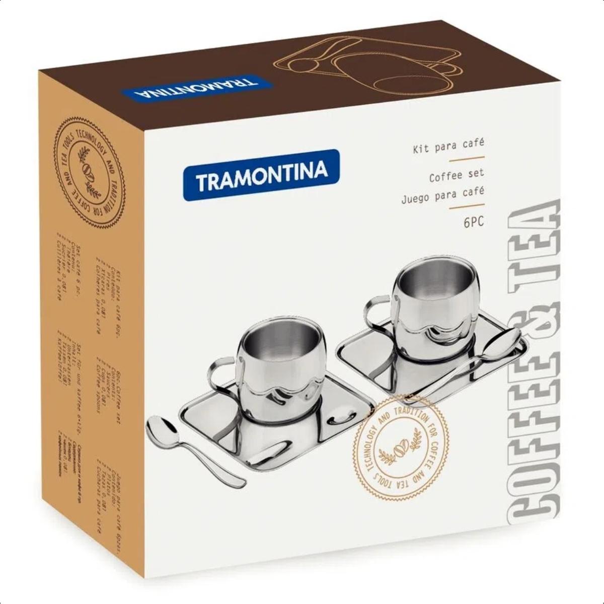 Conjunto para Café em Aço Inox com Xícara Píres Quadrado e Colher 6 Peças Tramontina - 64430800
