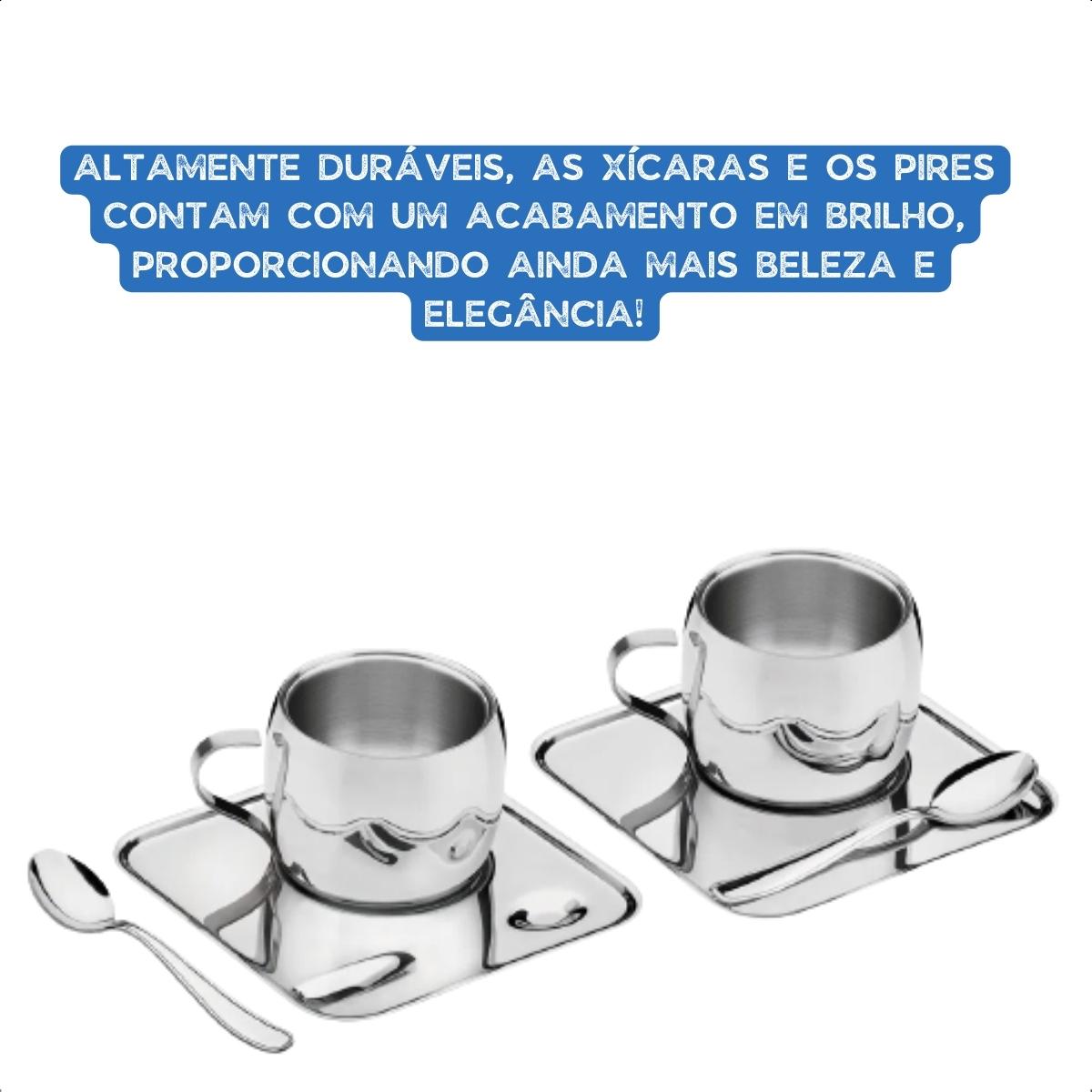 Conjunto para Café em Aço Inox com Xícara Píres Quadrado e Colher 6 Peças Tramontina - 64430800
