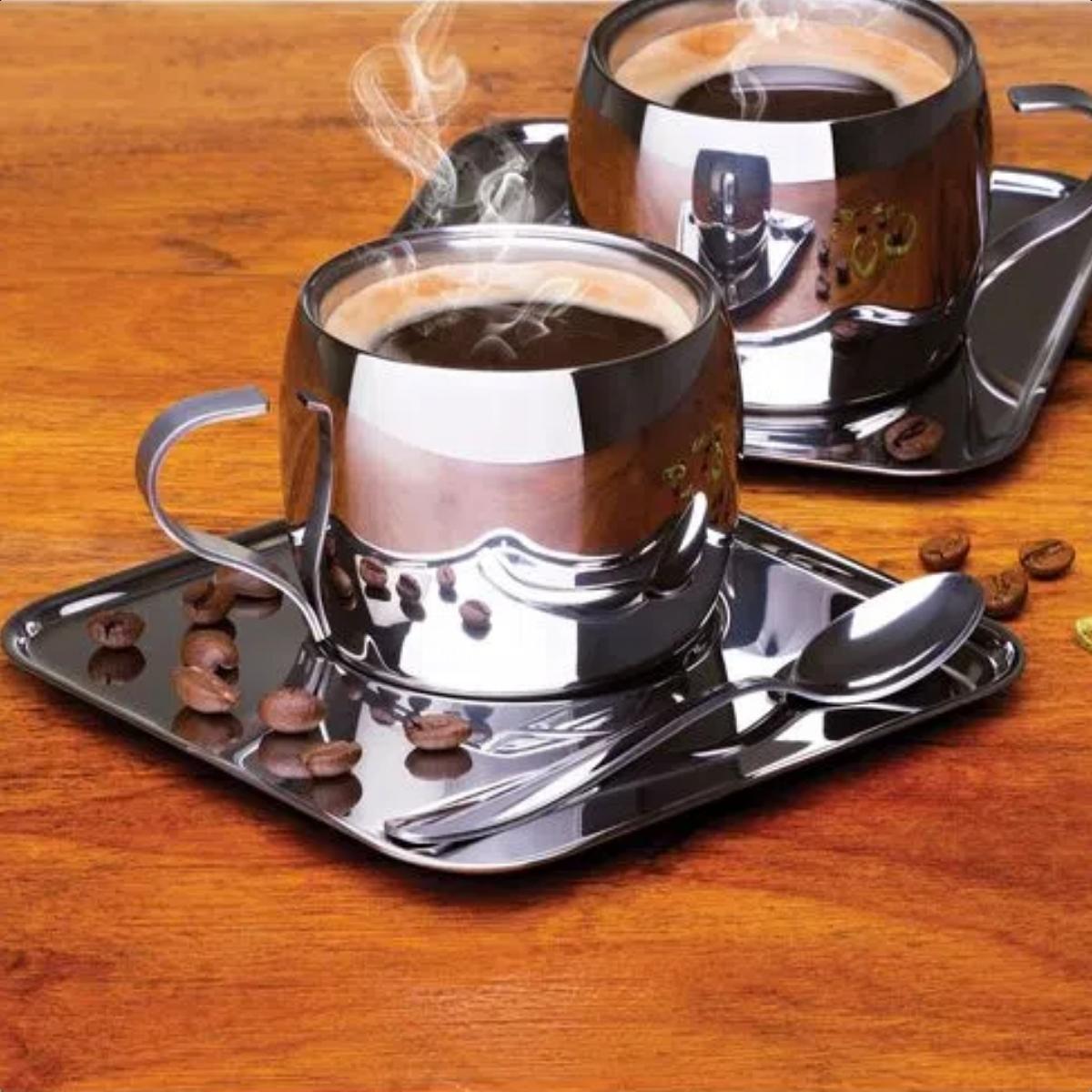 Conjunto para Café em Aço Inox com Xícara Píres Quadrado e Colher 6 Peças Tramontina - 64430800