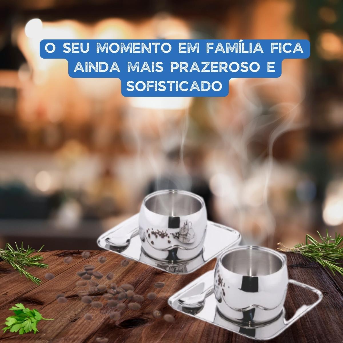 Conjunto para Café em Aço Inox com Xícara Píres Quadrado e Colher 6 Peças Tramontina - 64430800