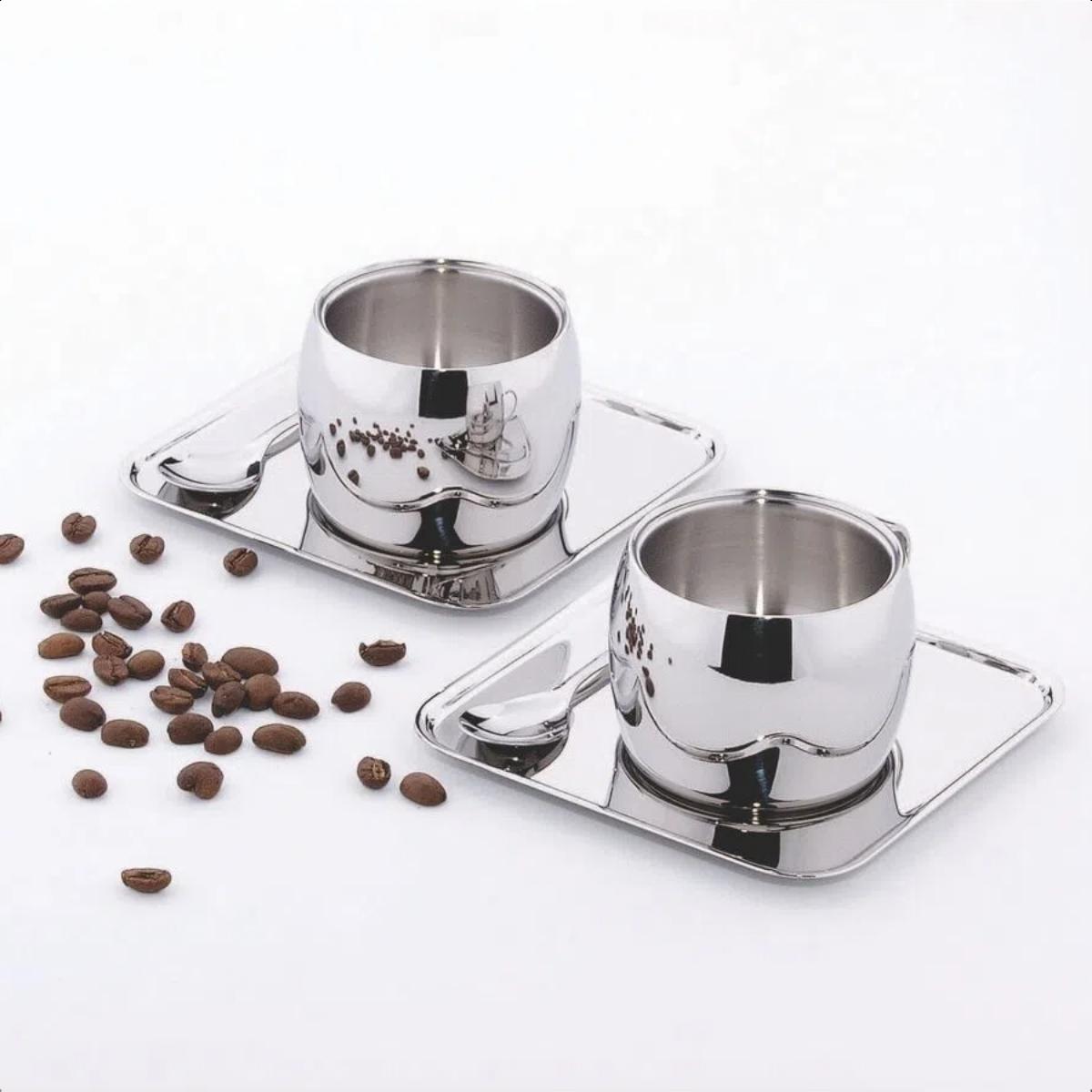 Conjunto para Café em Aço Inox com Xícara Píres Quadrado e Colher 6 Peças Tramontina - 64430800