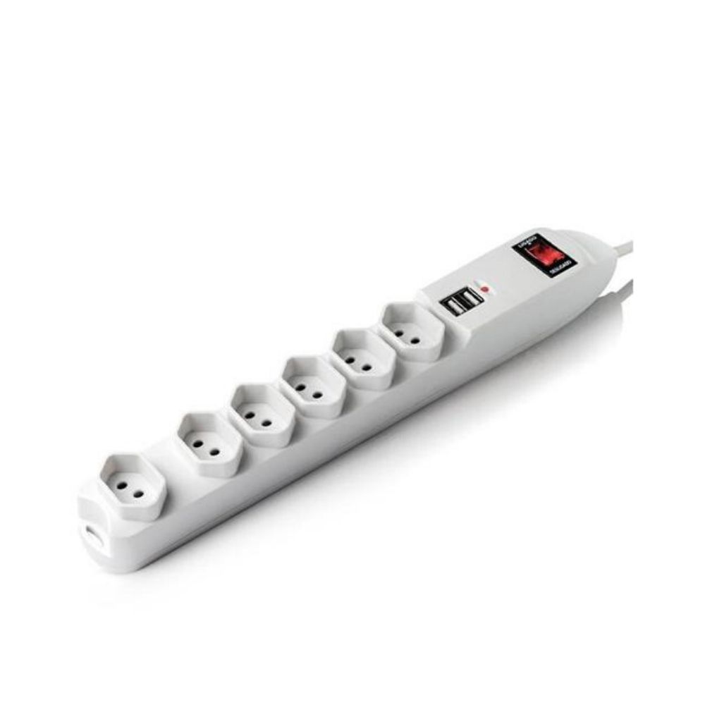 Filtro de Linha 6 Tomadas 2 USB Interruptor Liga/Desliga Branco WI251 - Multilaser