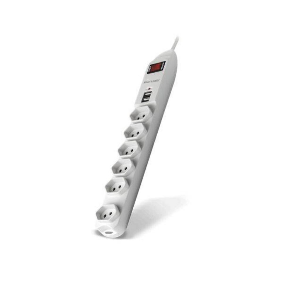 Filtro de Linha 6 Tomadas 2 USB Interruptor Liga/Desliga Branco WI251 - Multilaser