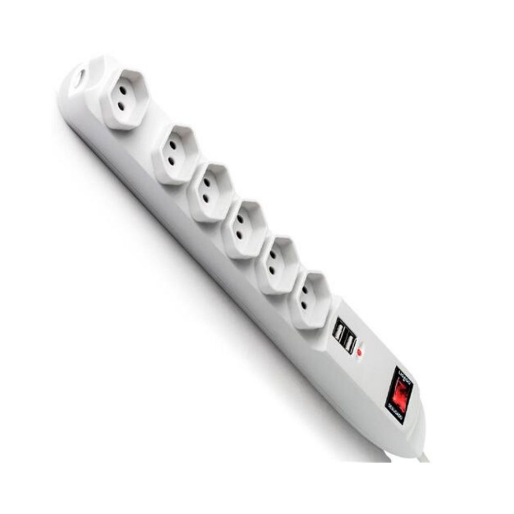 Filtro de Linha 6 Tomadas 2 USB Interruptor Liga/Desliga Branco WI251 - Multilaser