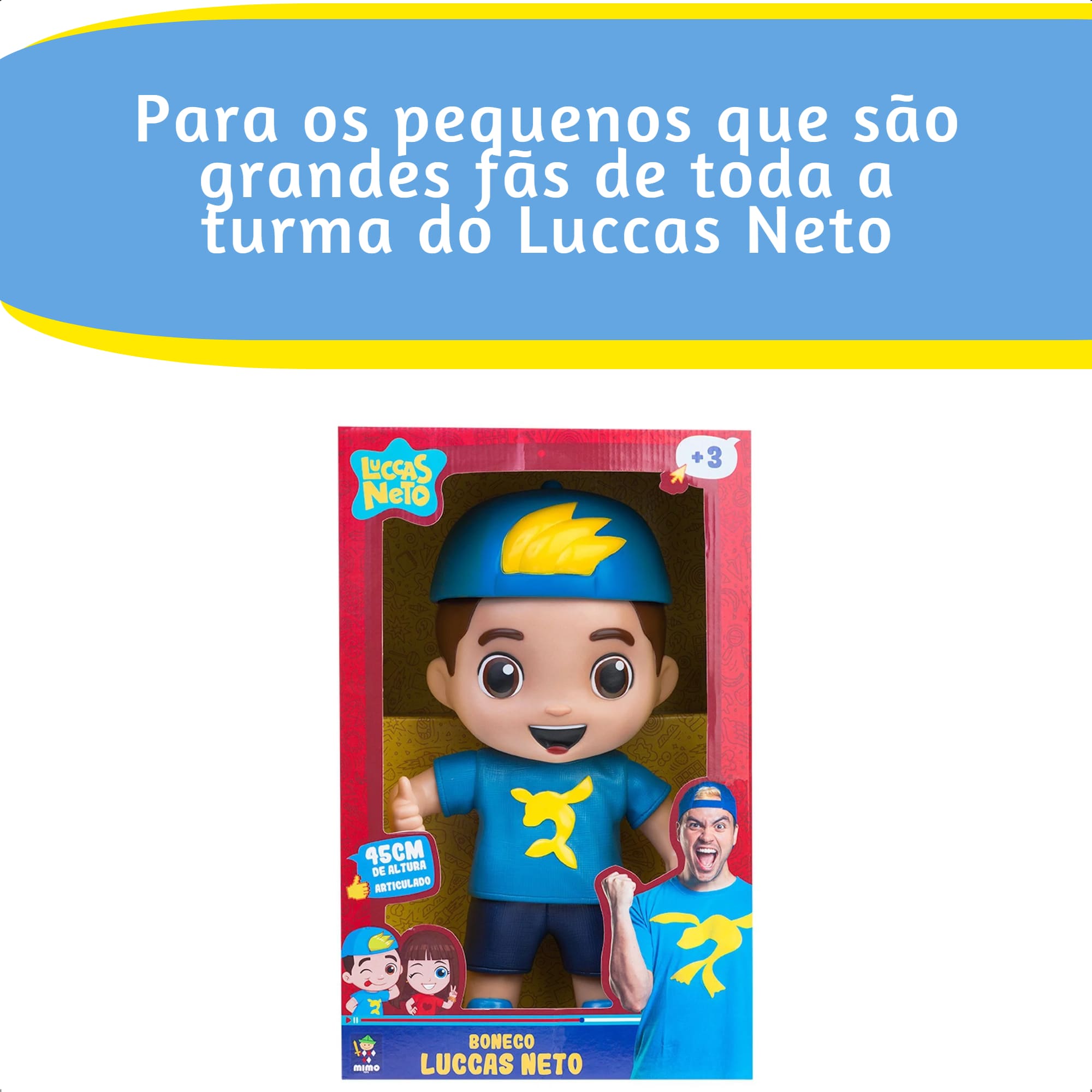 Boneco Luccas Neto Detalhes Realistas 5 Pontos De Articulações 45cm +De 3 Anos Mimo Toys - 1000