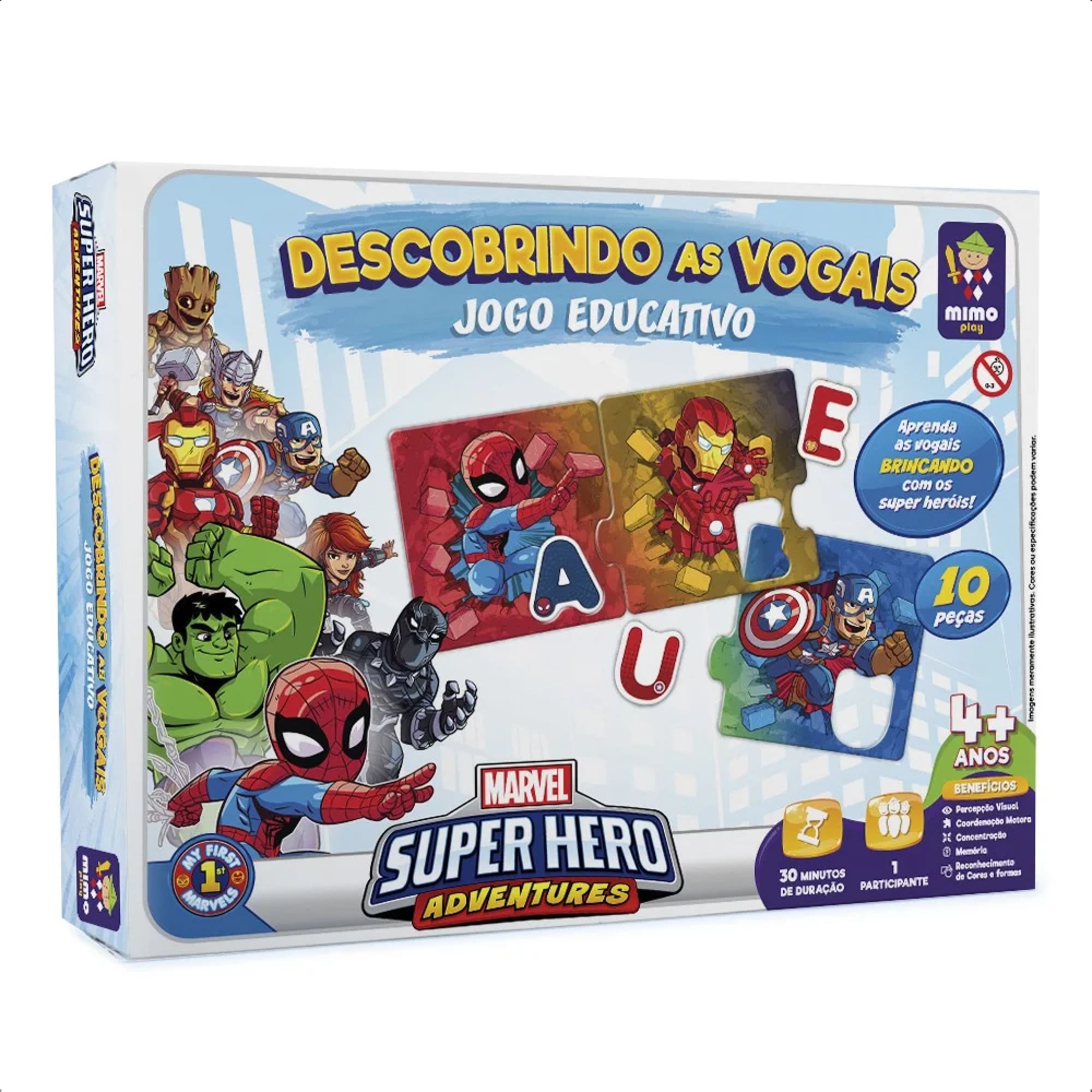 Jogo Educativo Pedagógico Marvel Descobrindo As Vogais 10 Peças +De 4 Anos Mimo Toys - 2039