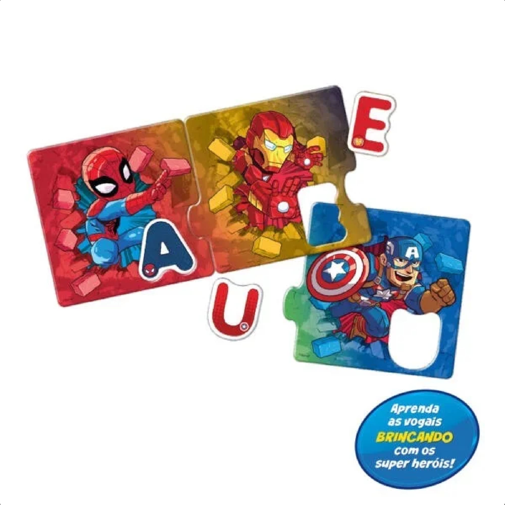 Jogo Educativo Pedagógico Marvel Descobrindo As Vogais 10 Peças +De 4 Anos Mimo Toys - 2039