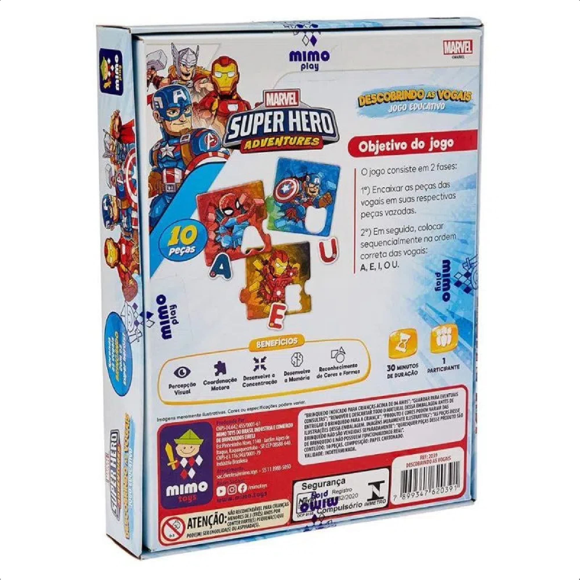 Jogo Educativo Pedagógico Marvel Descobrindo As Vogais 10 Peças +De 4 Anos Mimo Toys - 2039