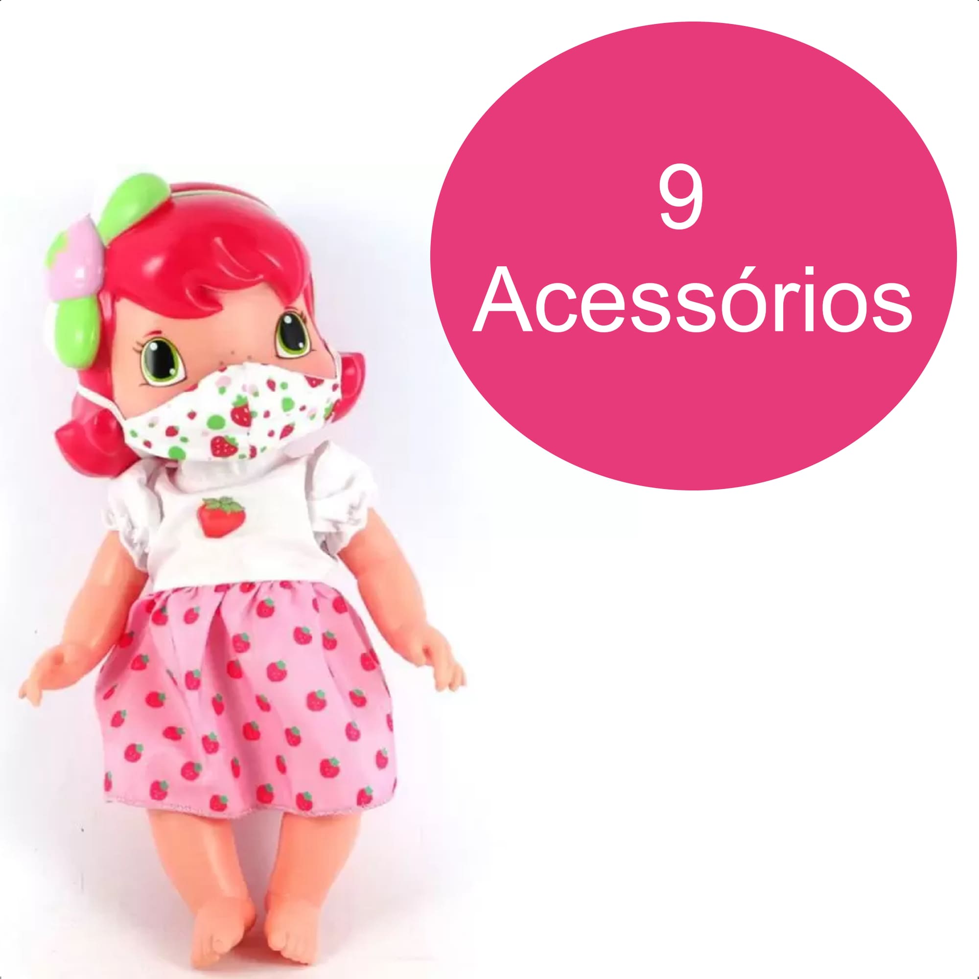 Boneca Baby Moranguinho Dodói Faz Xixi Articulada 30CM 9 Acessórios +De 3 Anos Mimo Toys - 4002