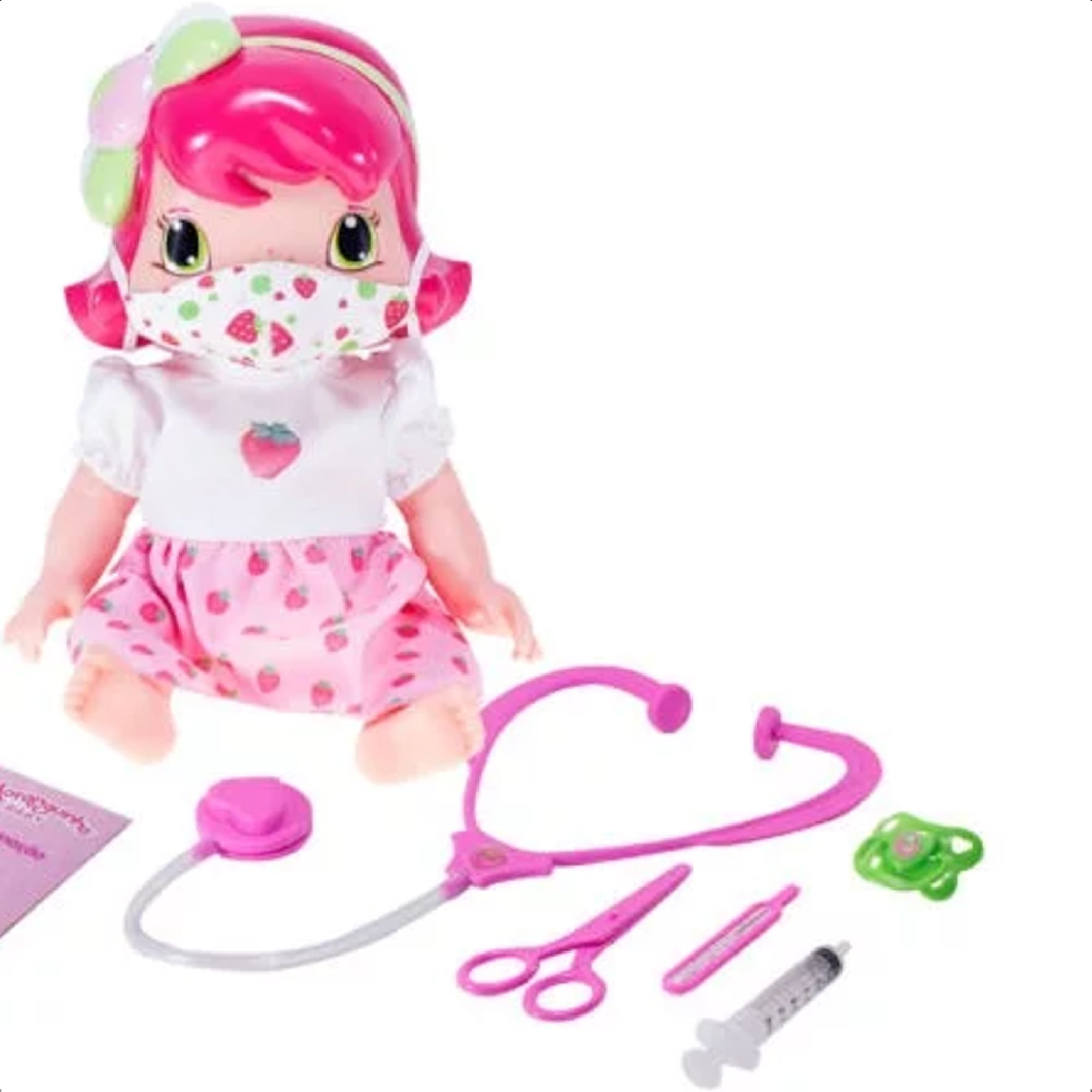 Boneca Baby Moranguinho Dodói Faz Xixi Articulada 30CM 9 Acessórios +De 3 Anos Mimo Toys - 4002