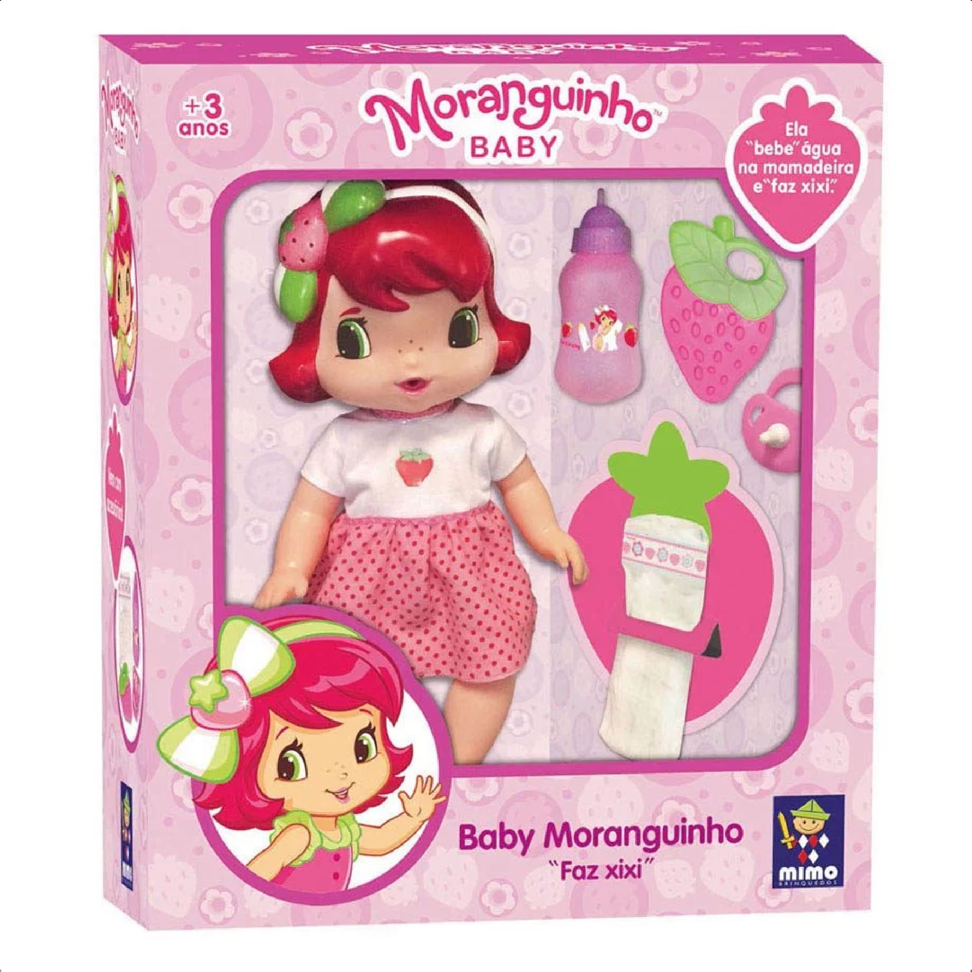 Boneca Baby Moranguinho Faz Xixi Clássica com Acessórios 30cm +3 Anos Mimo Toys - 4006
