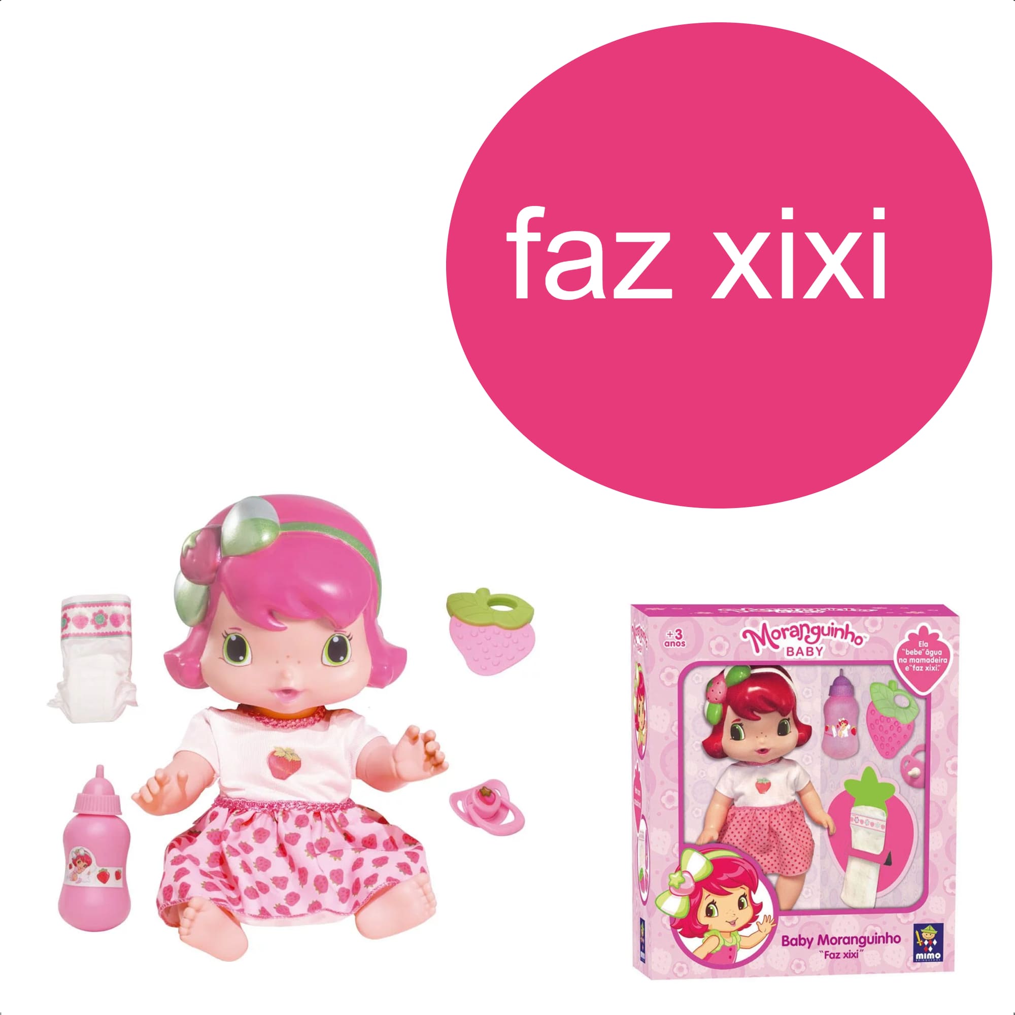 Boneca Baby Moranguinho Faz Xixi Clássica com Acessórios 30cm +3 Anos Mimo Toys - 4006