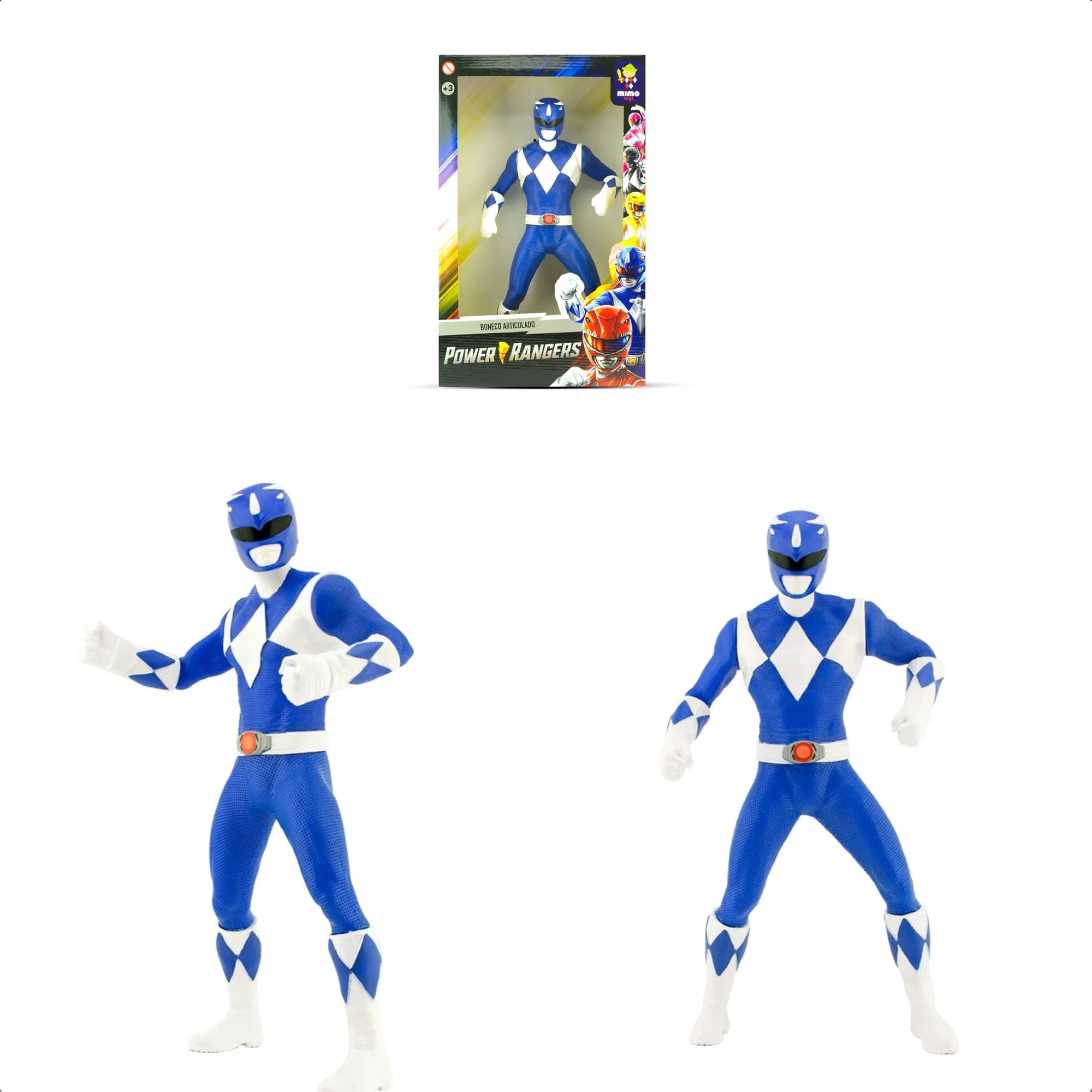 Boneco Power Ranger Azul Gigante 40CM Articulado +De 3 Anos Mimo Toys - 0850
