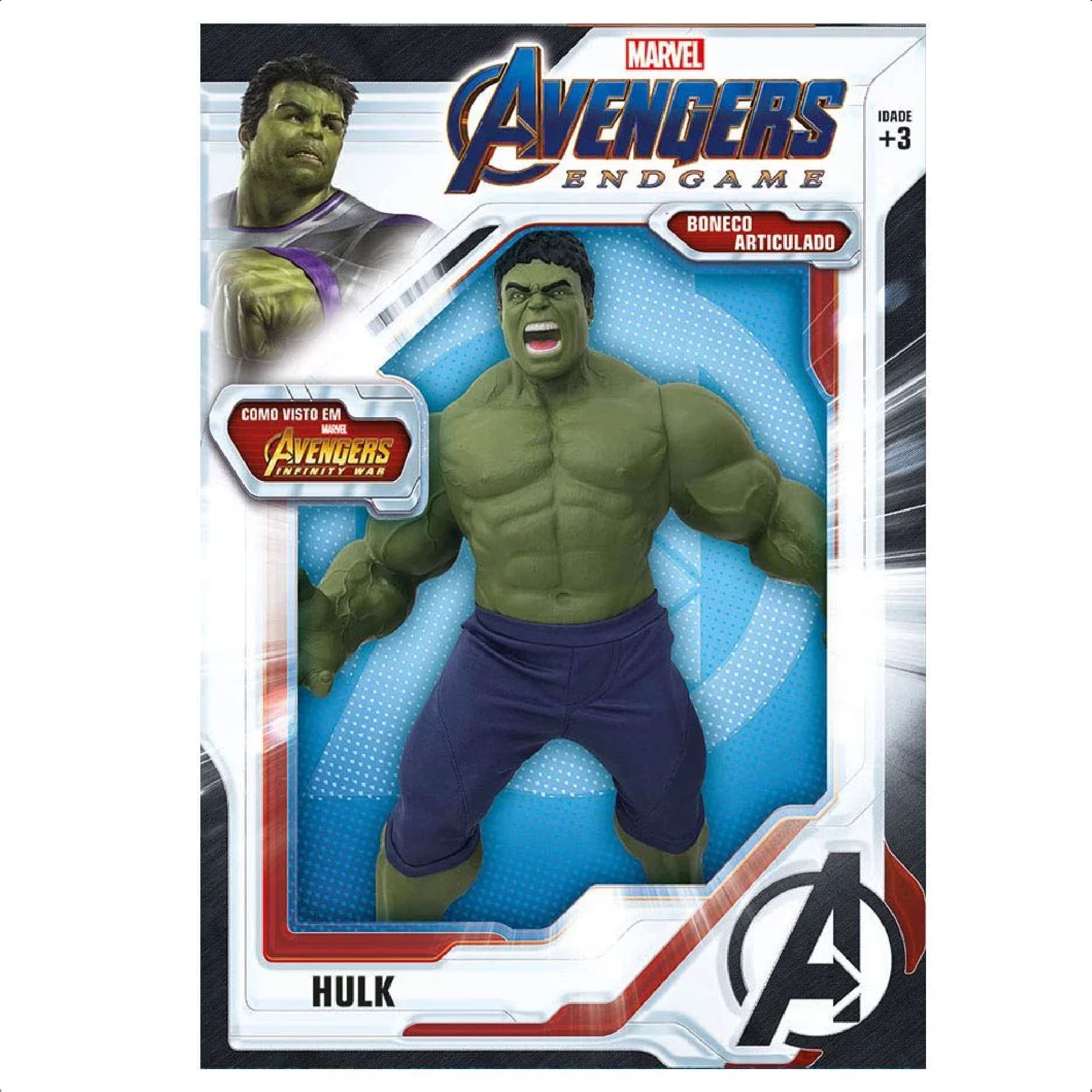 Boneco Hulk End Game Articulado Gigante 50cm Cores e Detalhes Únicos Vingadores Mimo Toys - 0585