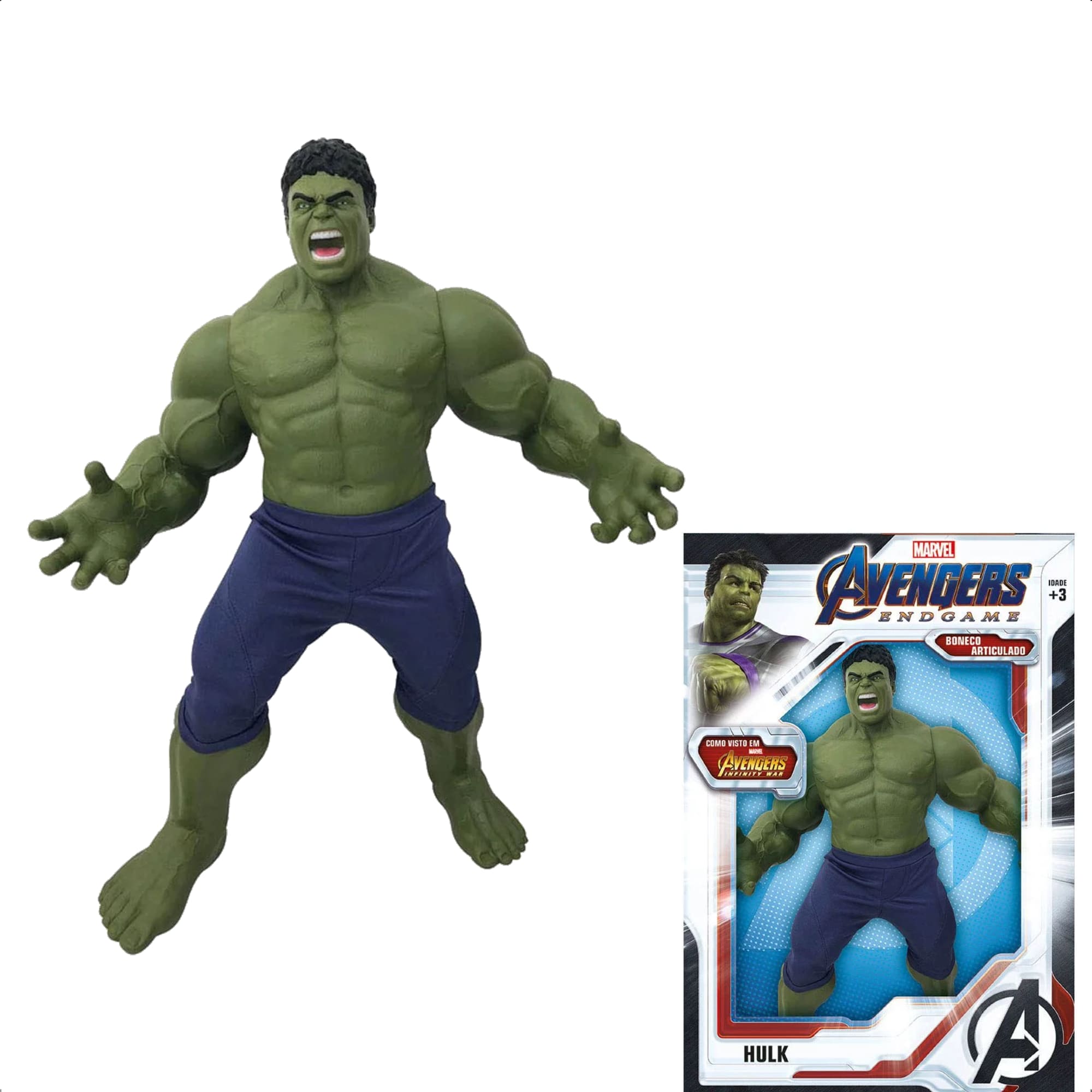 Boneco Hulk End Game Articulado Gigante 50cm Cores e Detalhes Únicos Vingadores Mimo Toys - 0585