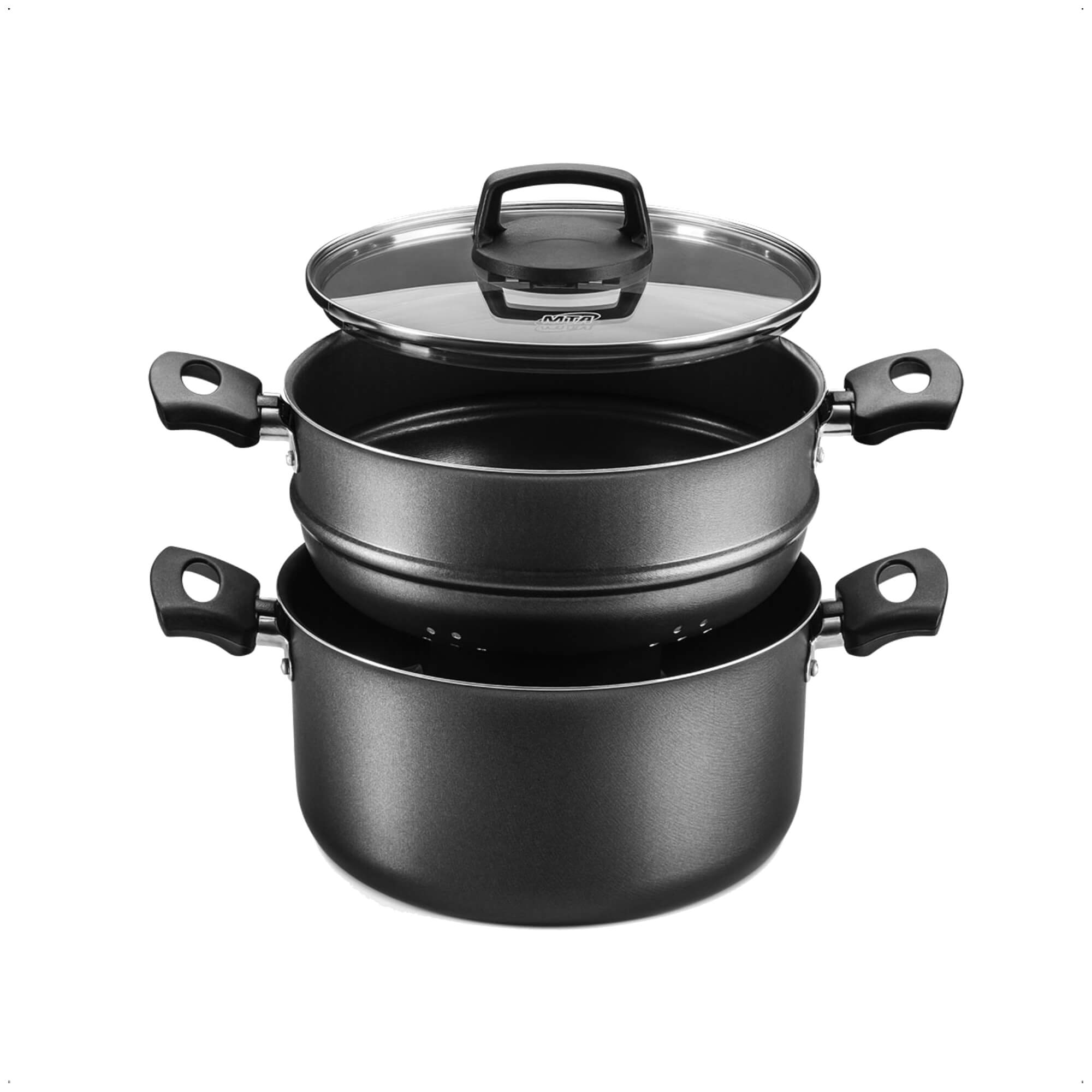 Jogo de Panela Cozimento a Vapor 3L Antiaderente 3x1 Pegadores Antitérmico Cozivapor MTA - 8215