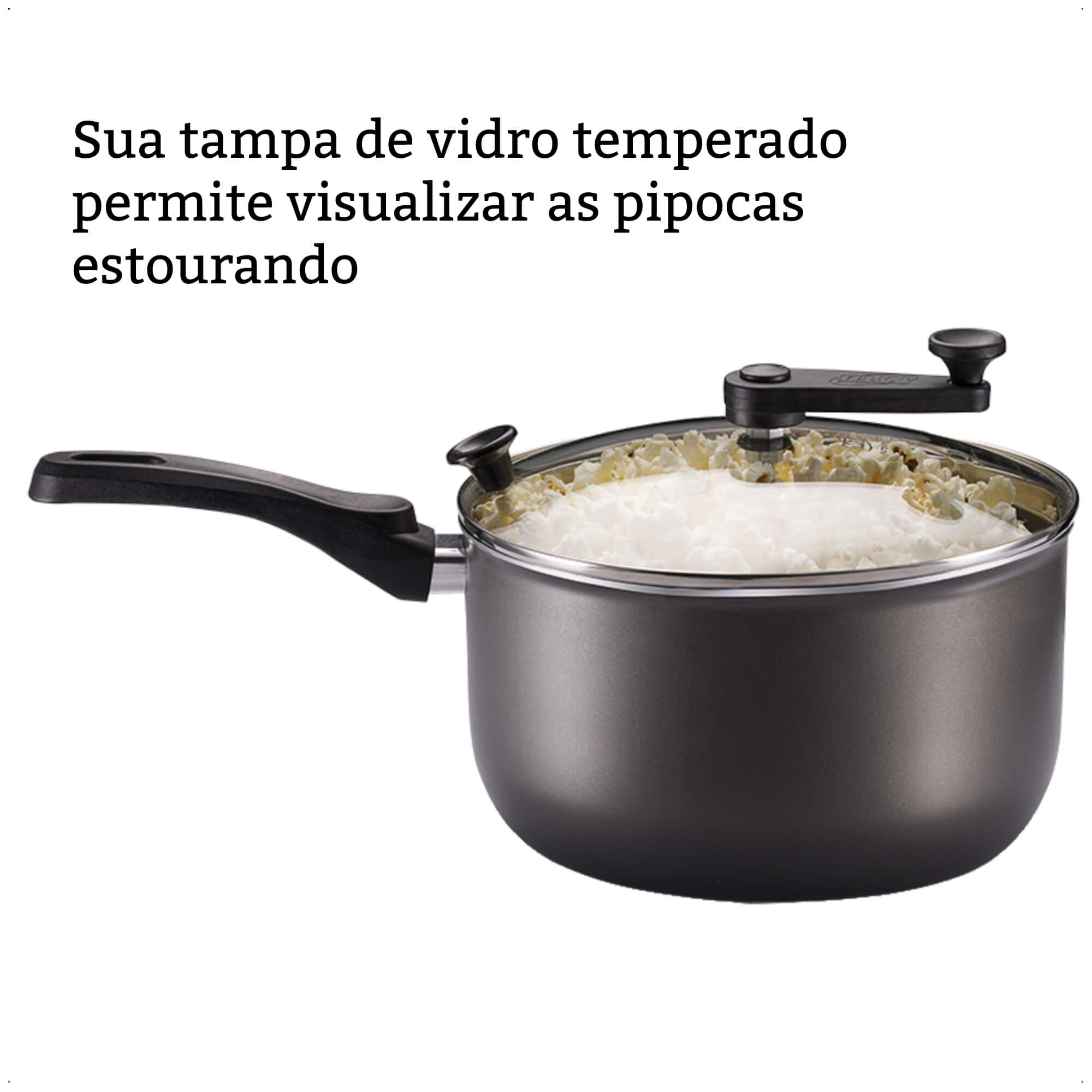 Pipoqueira Antiaderente Grafite Versátil Com Tampa Transparente Número 22 3,6L TVT MTA 8874