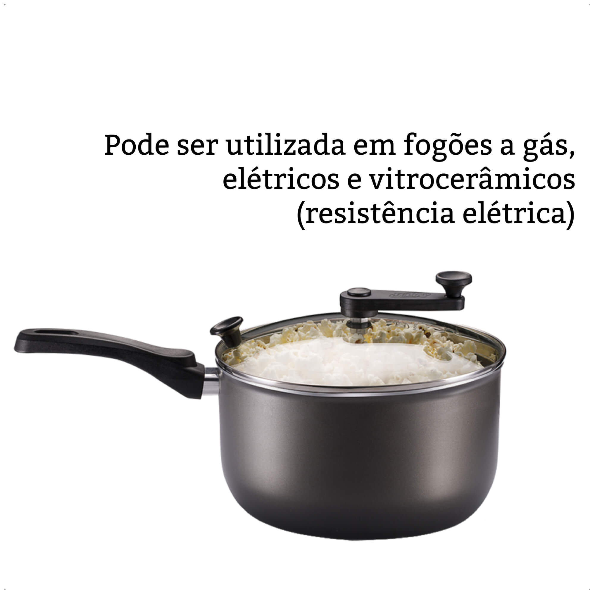 Pipoqueira Antiaderente Grafite Versátil Com Tampa Transparente Número 22 3,6L TVT MTA 8874
