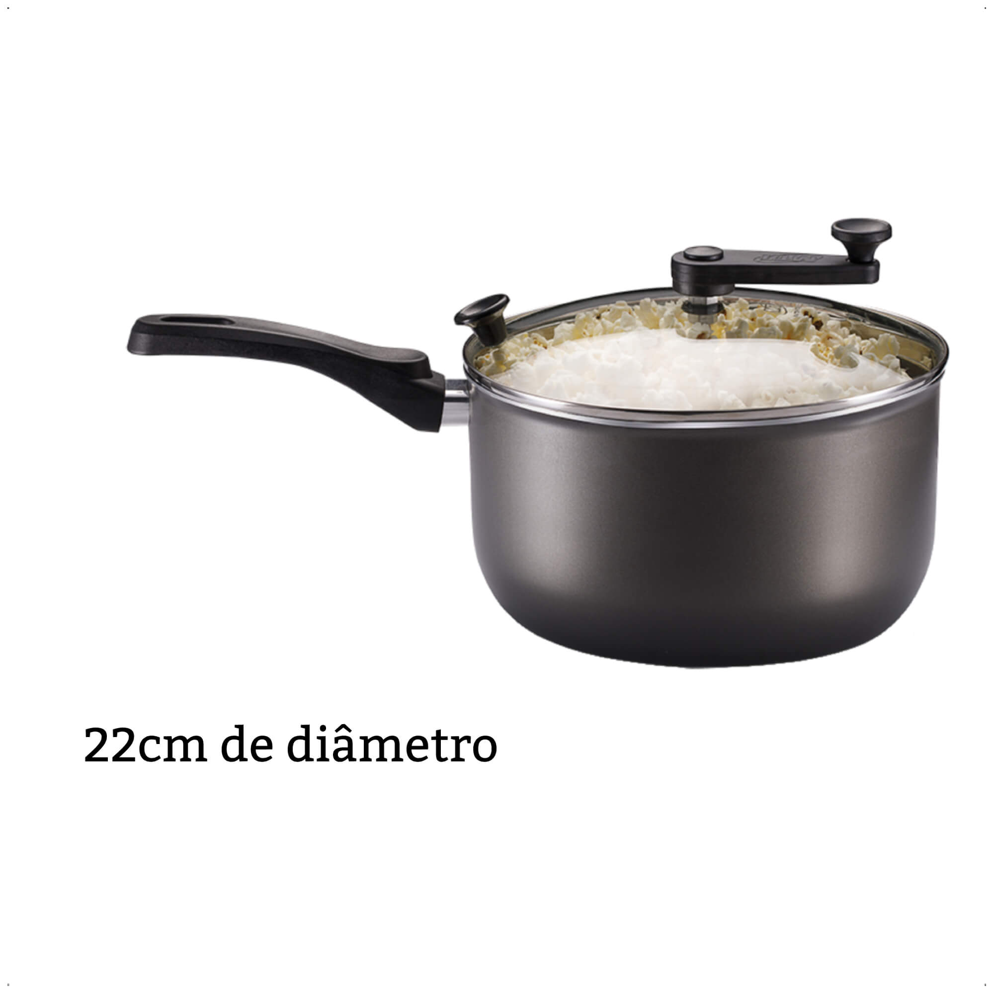 Pipoqueira Antiaderente Grafite Versátil Com Tampa Transparente Número 22 3,6L TVT MTA 8874
