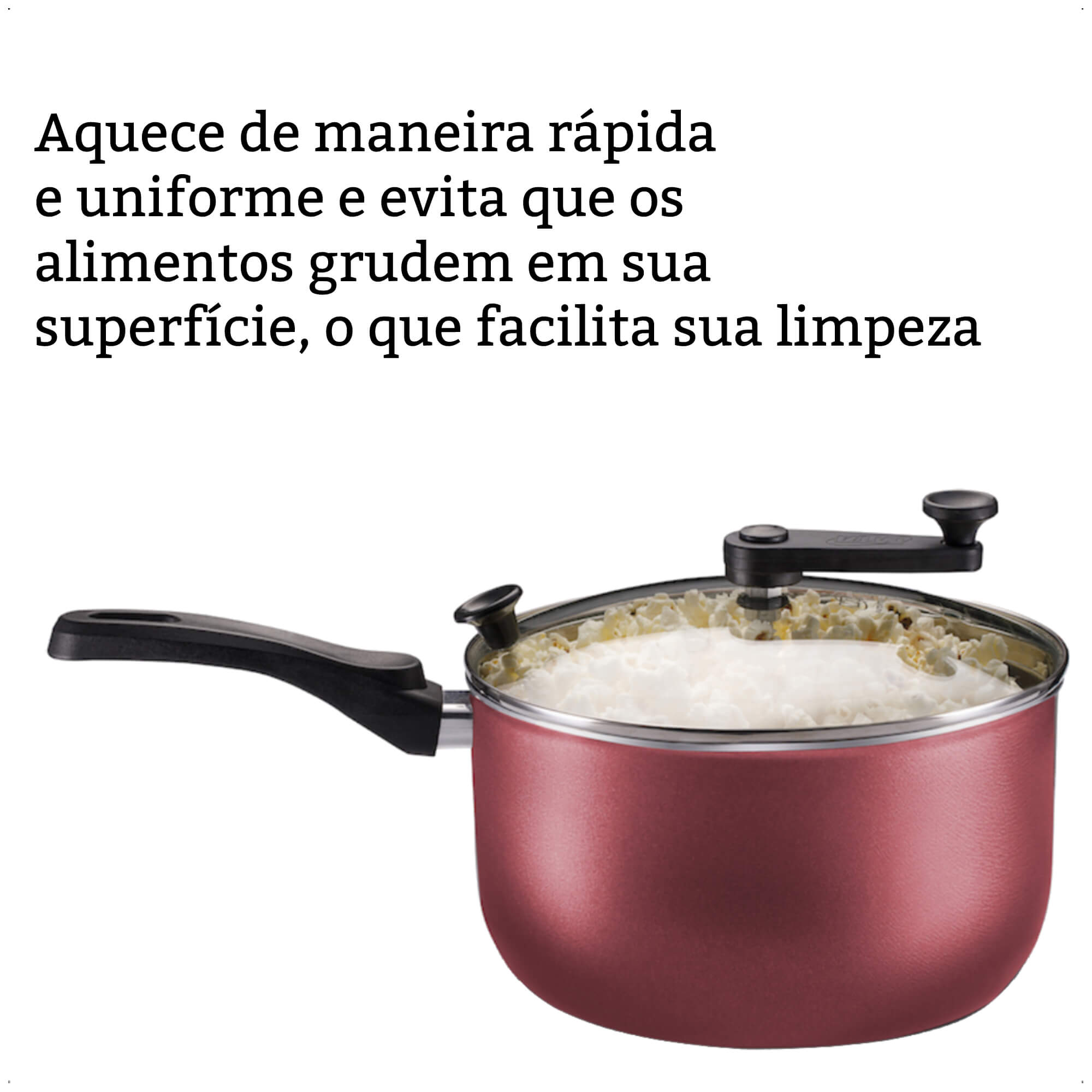 Pipoqueira Cereja Antiaderente Cabo Antitermico TVT Versátil Número 22 Capacidade 3,6L MTA 8994