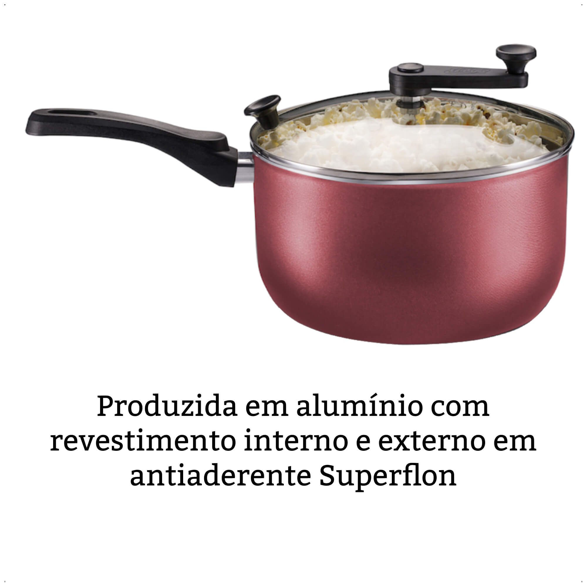 Pipoqueira Cereja Antiaderente Cabo Antitermico TVT Versátil Número 22 Capacidade 3,6L MTA 8994