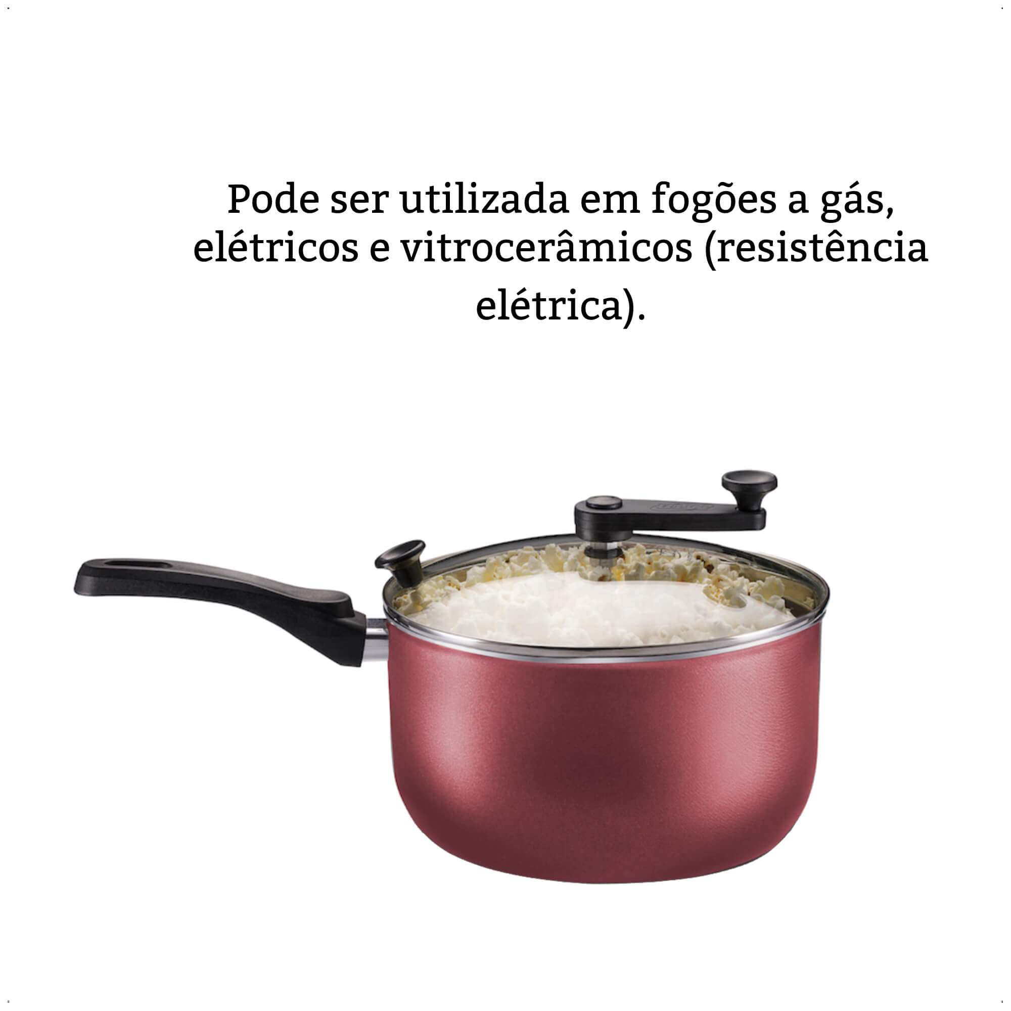 Pipoqueira Cereja Antiaderente Cabo Antitermico TVT Versátil Número 22 Capacidade 3,6L MTA 8994