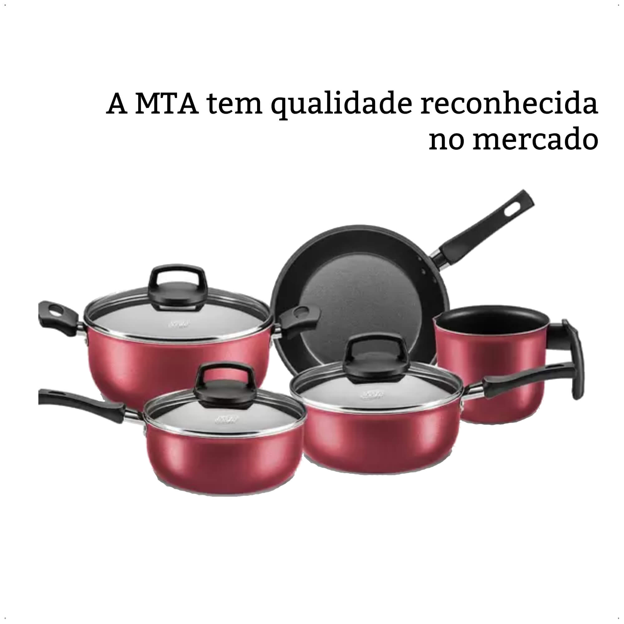 Jogo de Panelas Antiaderente Baque Antitérmico Safira Cereja 5 Peças MTA - 5661
