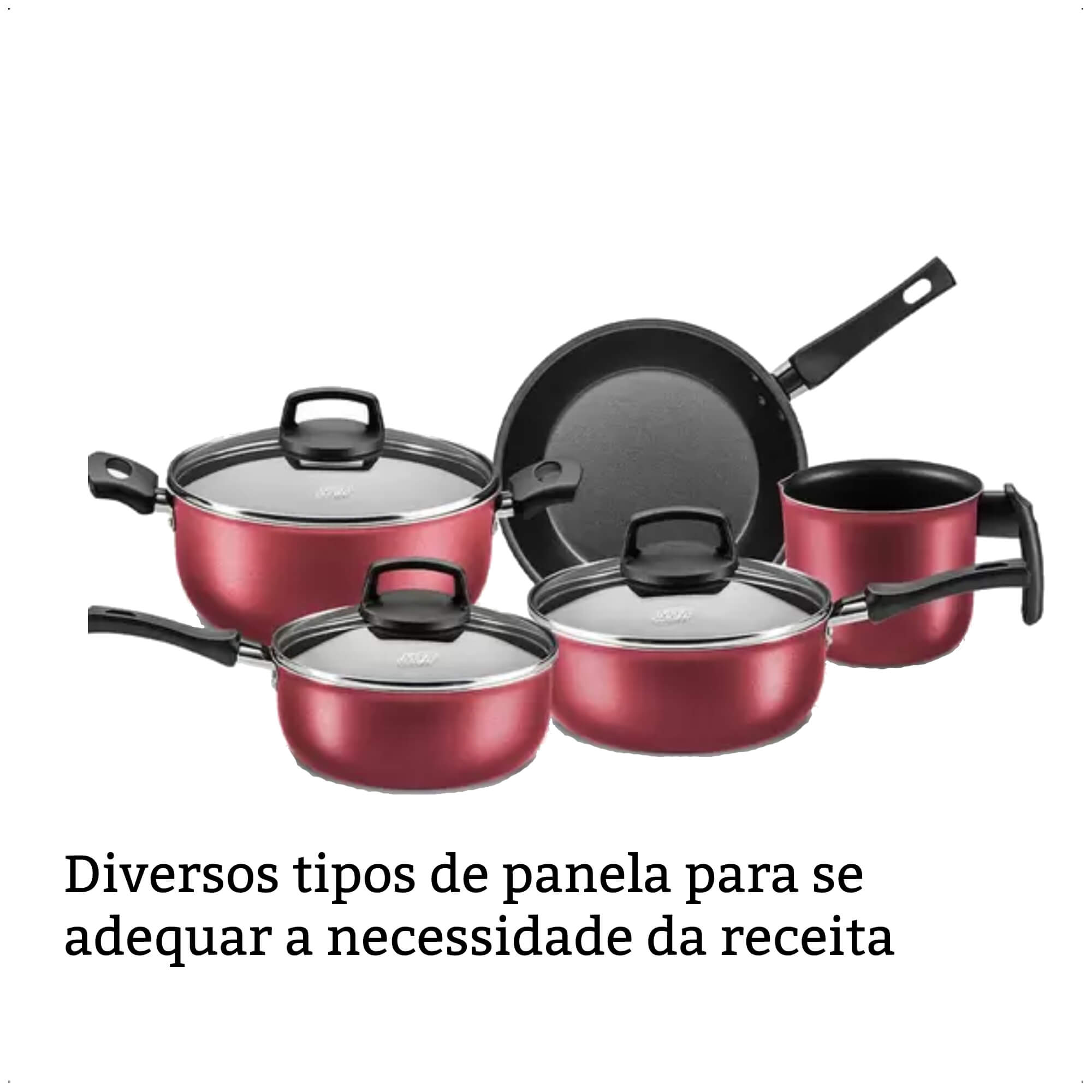 Jogo de Panelas Antiaderente Baque Antitérmico Safira Cereja 5 Peças MTA - 5661