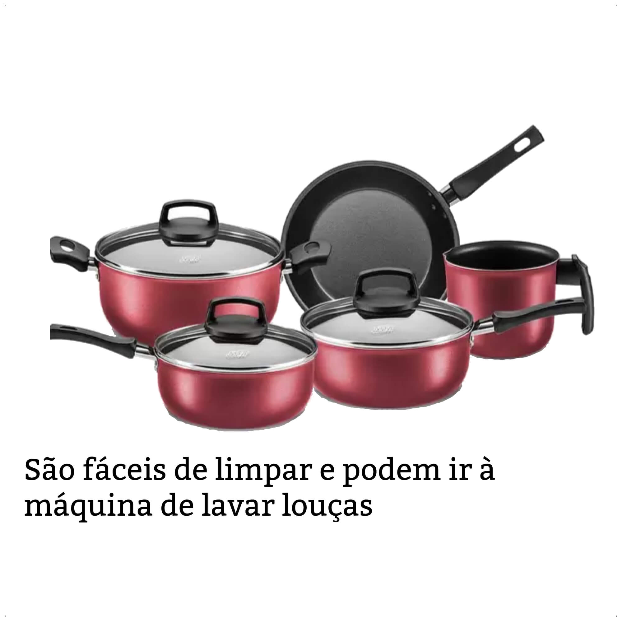 Jogo de Panelas Antiaderente Baque Antitérmico Safira Cereja 5 Peças MTA - 5661