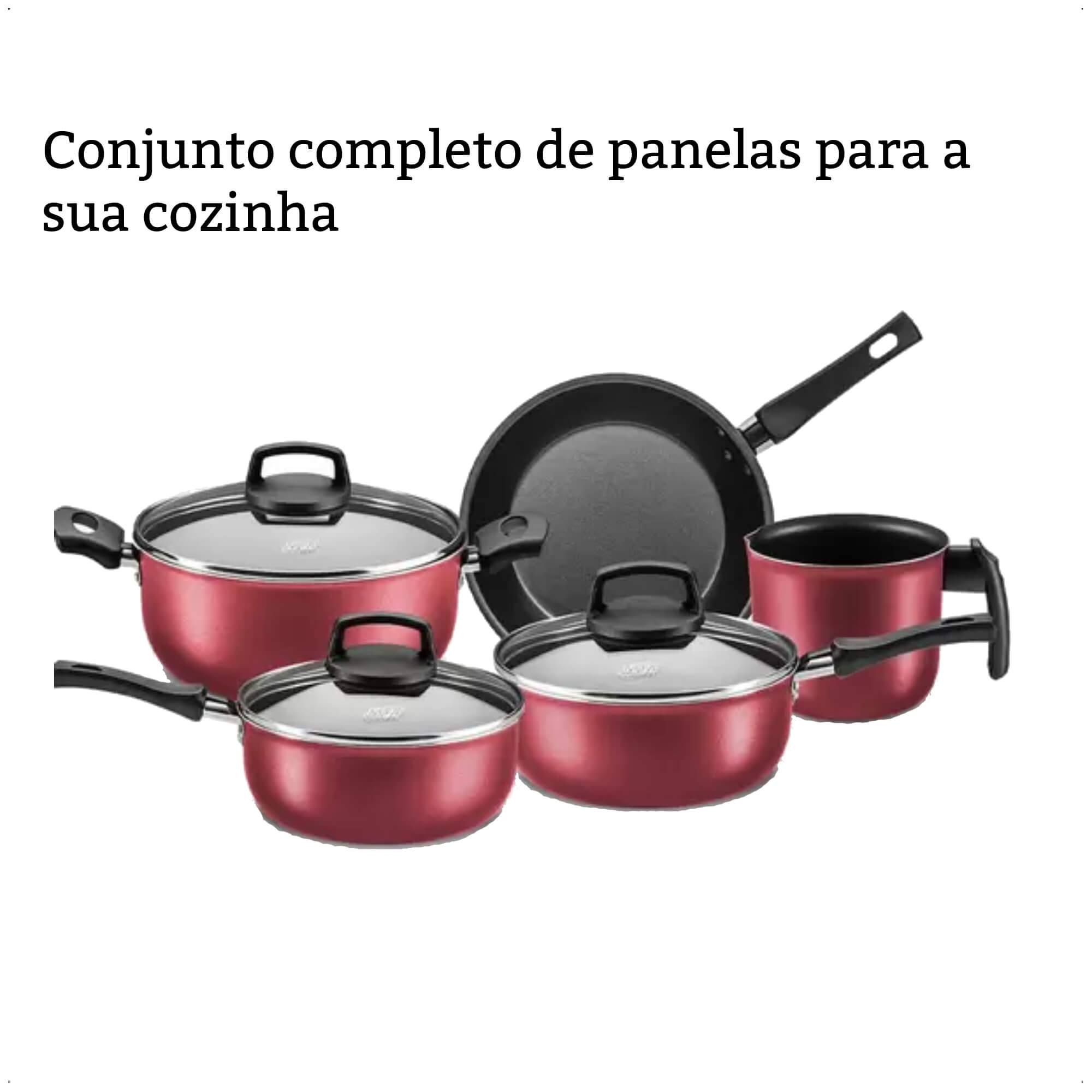 Jogo de Panelas Antiaderente Baque Antitérmico Safira Cereja 5 Peças MTA - 5661