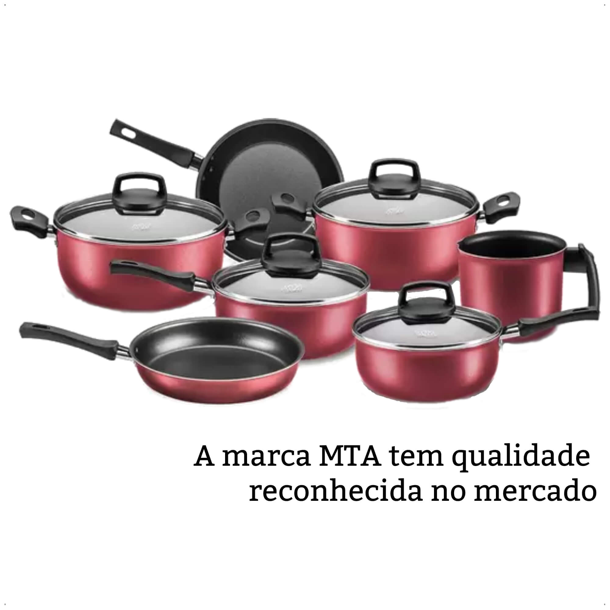 Jogo de Panelas Antiaderente Cabo Antitérmico Safira Cereja 7 Peças MTA - 5651