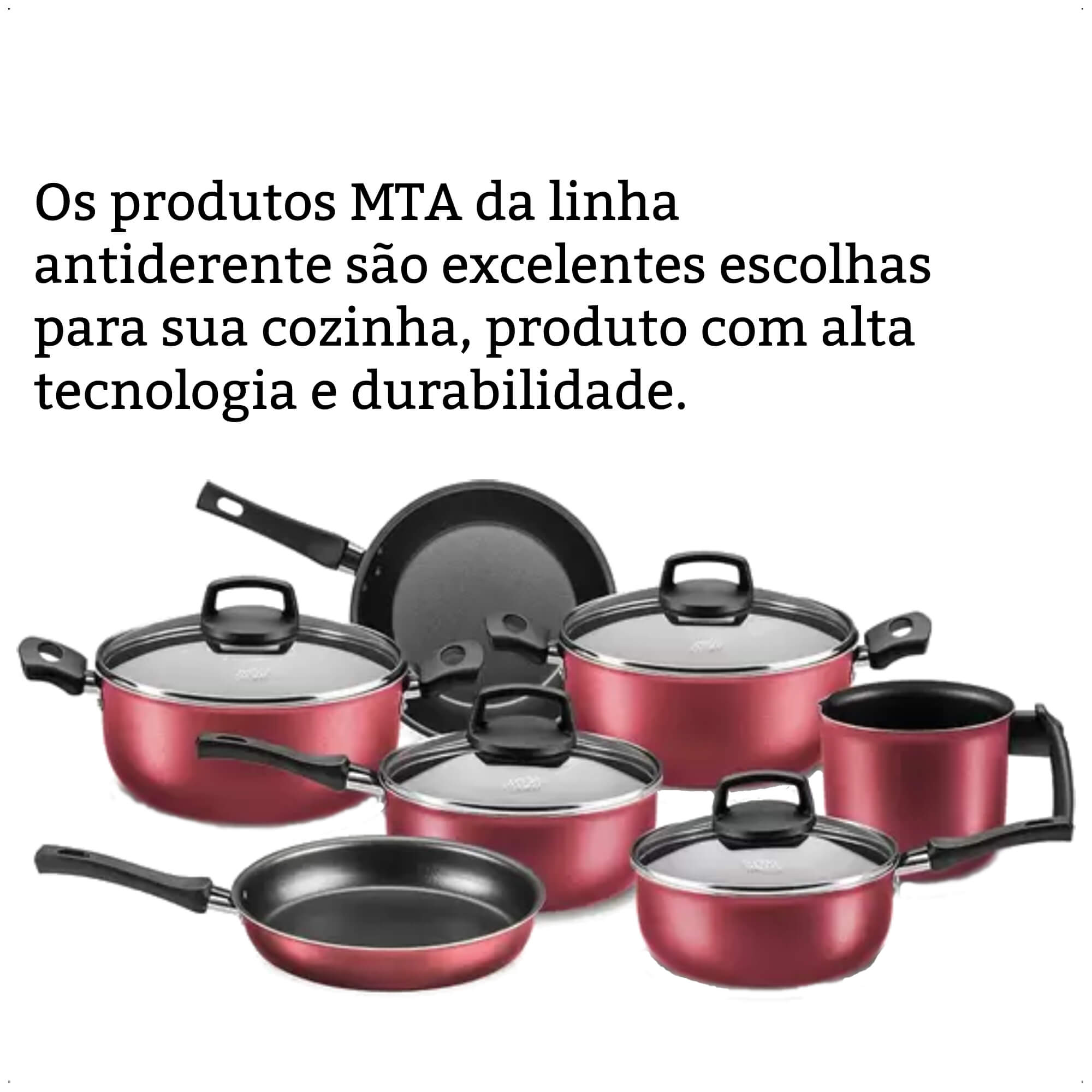 Jogo de Panelas Antiaderente Cabo Antitérmico Safira Cereja 7 Peças MTA - 5651