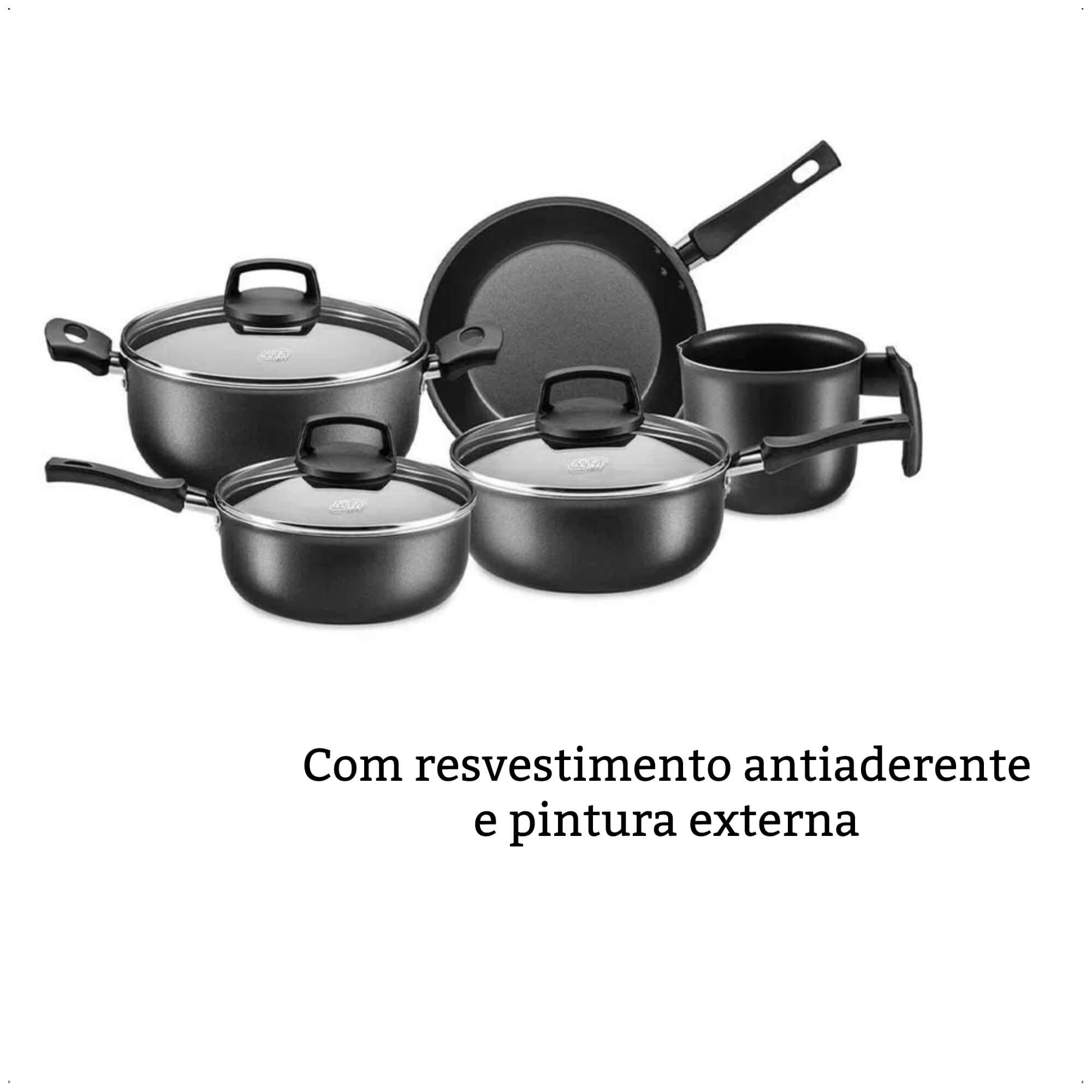 Jogo de Panelas Antiaderente Cabo antitérmico Safira Grafite 5 Peças MTA - 5660