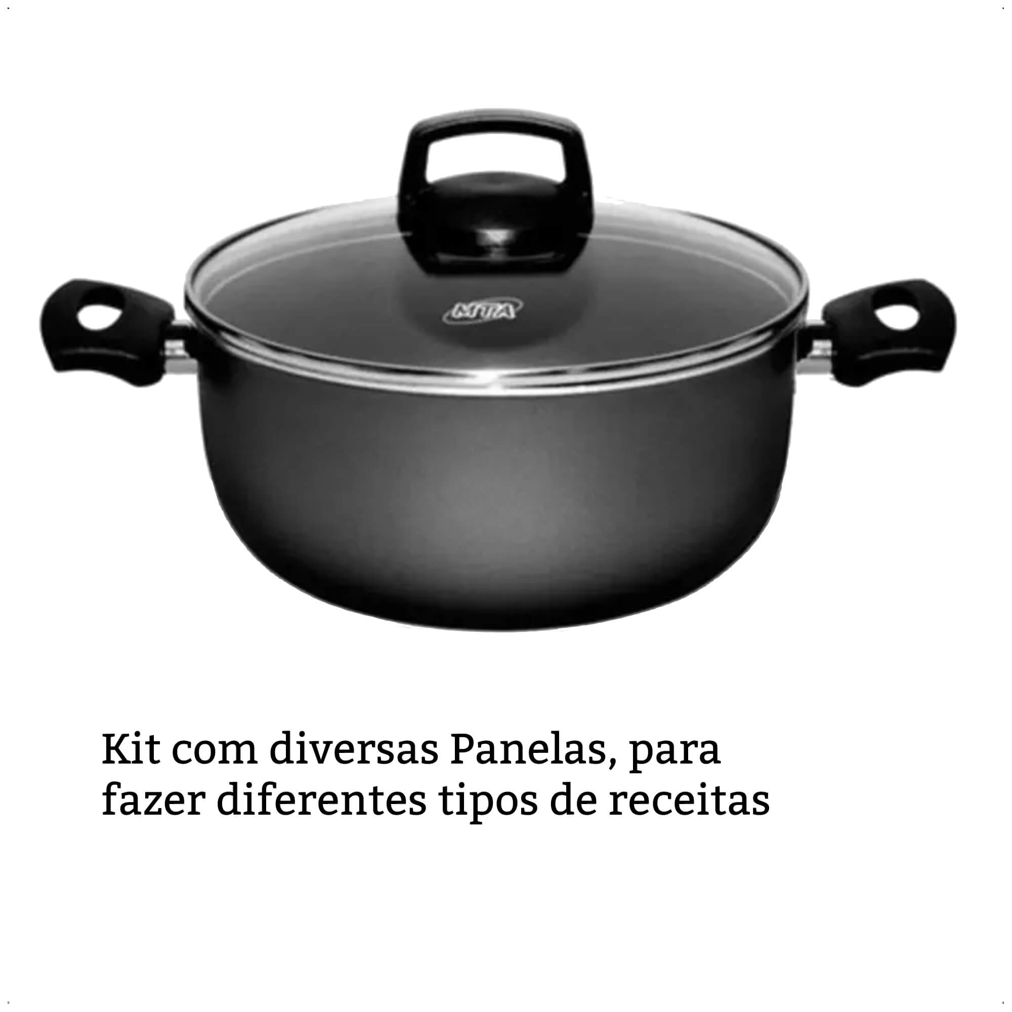 Jogo de Panelas Antiaderente Cabo antitérmico Safira Grafite 5 Peças MTA - 5660
